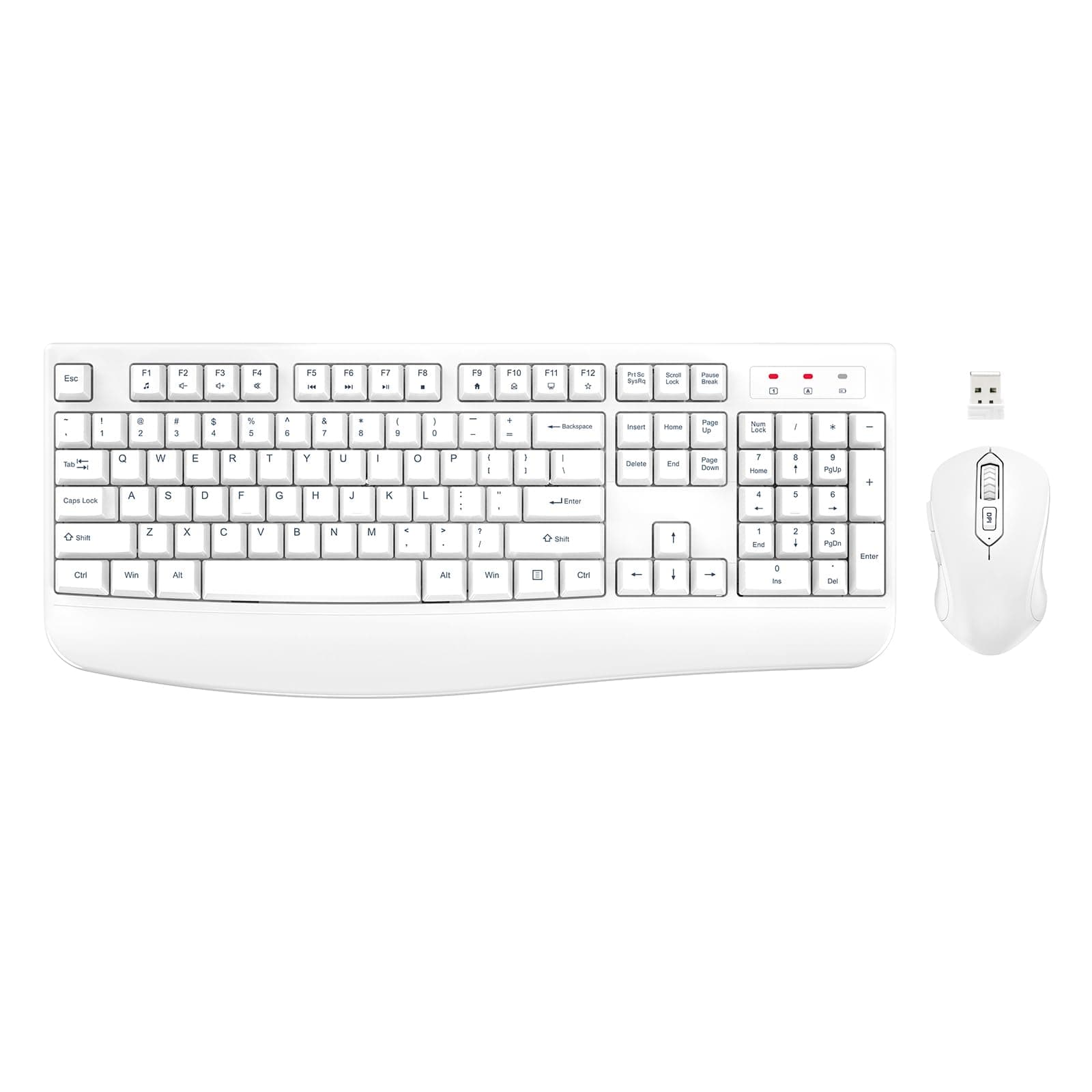 Wireless Keyboard and Mouse Combo, EDJO Full-Sized Ergonomic Computer Keyboard with Wrist Rest and 3 Level DPI Adjustable Wireless Mouse for Windows, Mac OS Desktop/Laptop/PC (White)