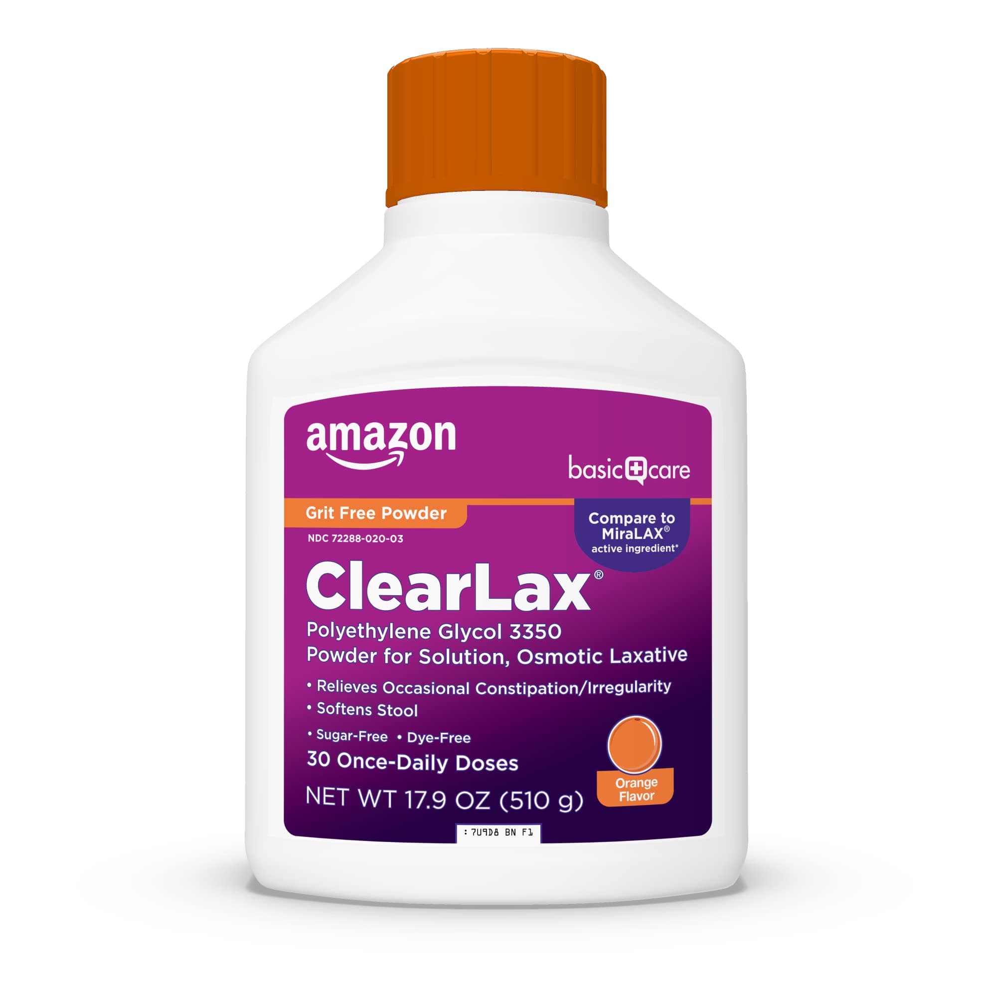 ClearLax Polyethylene Glycol 3350 Powder for Solution, Orange Flavor, Osmotic Laxative, Stool Softener, Relieves Occasional Constipation, 1.11 pound (Pack of 1)