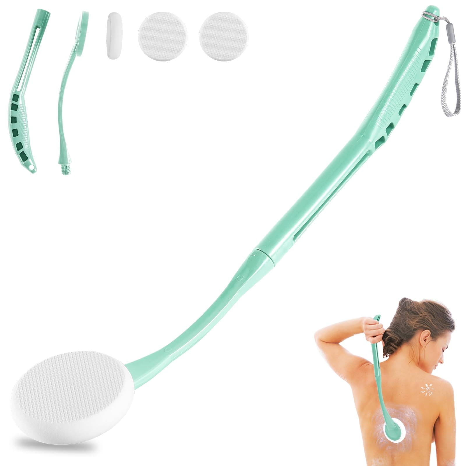 Lotion Applicator for Back, 20.5” Back Lotion Applicator, Back Lotion Applicators for Your Back, Easy Reach and Washable, Back Self Tanner Applicator(Cyan)