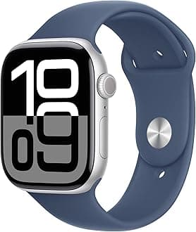 Apple Watch Series 10 GPS + Cellular 42 mm Smartwatch with Silver Aluminium Case with Denim Sport Band - S/M. Fitness Tracker, ECG App, Always-On Retina Display, Water Resistant