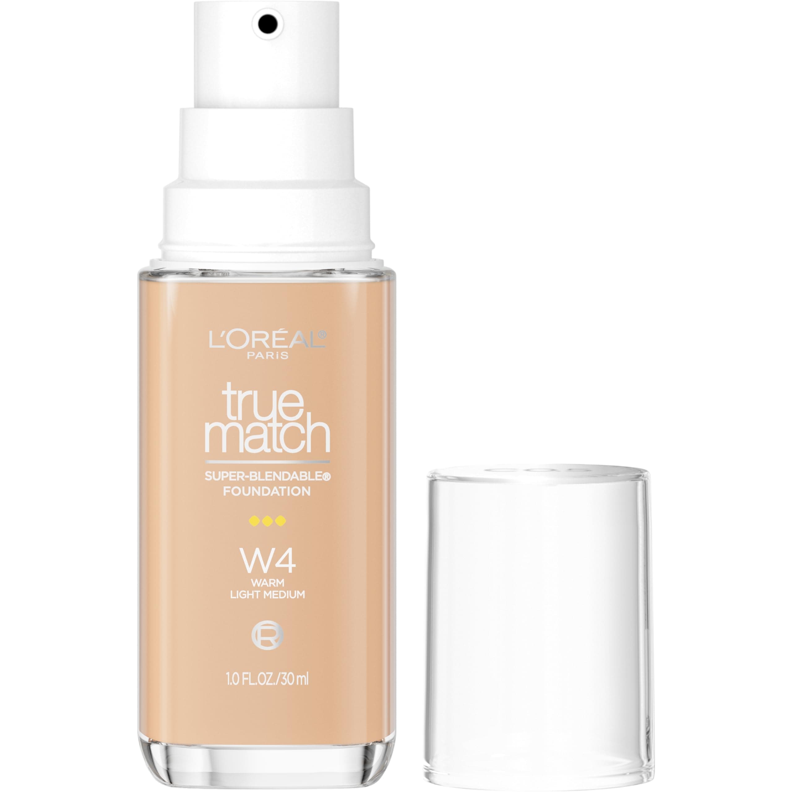 True Match Super-Blendable Foundation, Medium Coverage Liquid Foundation Makeup, W4, Light Medium, 1 Fl Oz