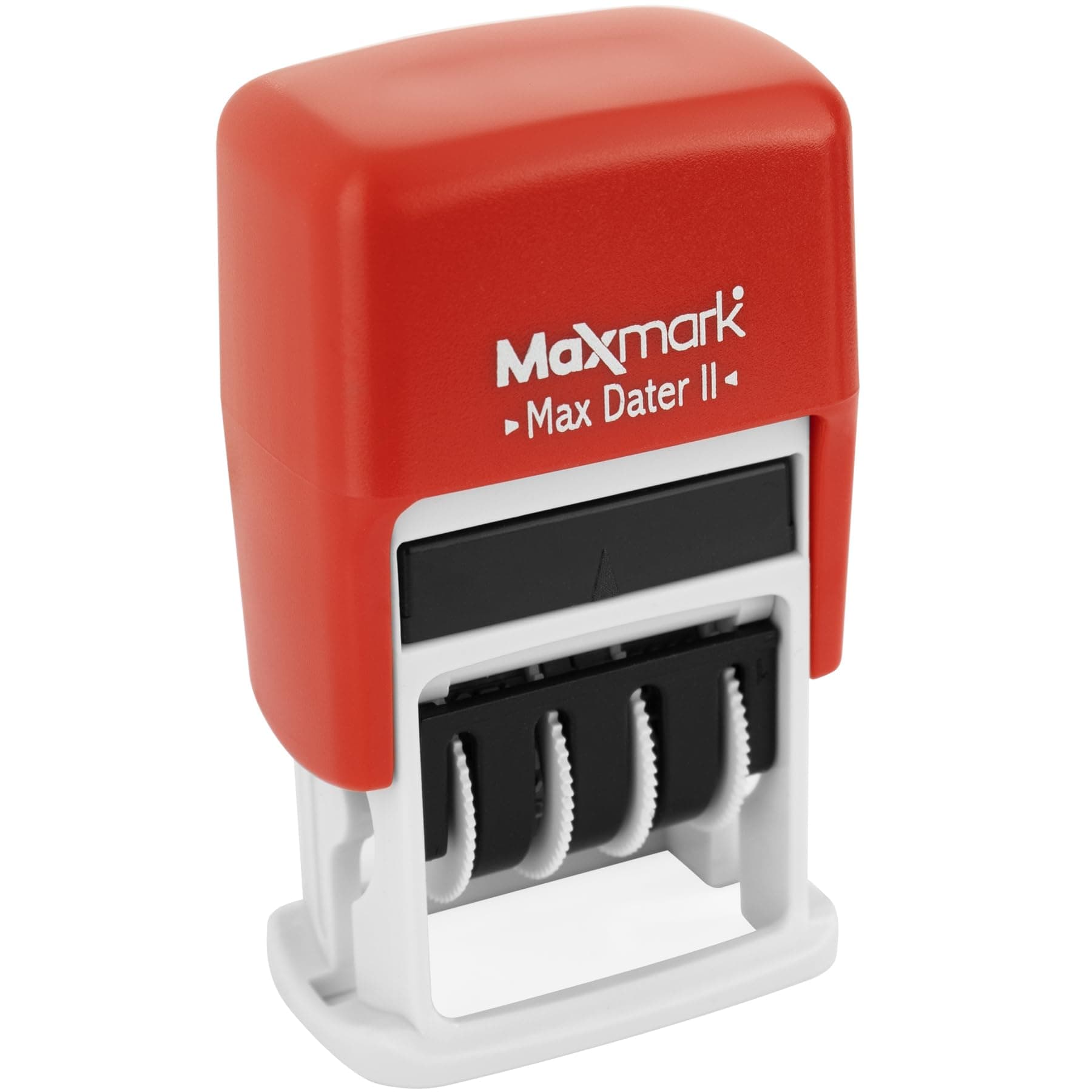 Maxmark Max Dater Self-Inking Phrase Date Stamp - Red Ink DEPOSITED Red