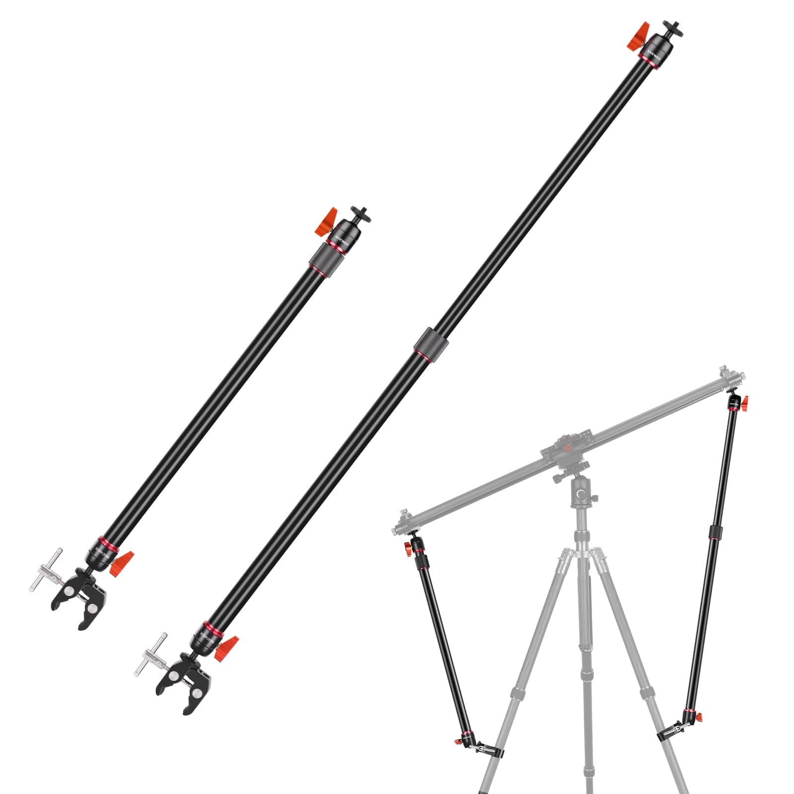 Camera Slider Support Arm 2 Pack Adjustable Tripod Stability Arm to Increase Stability Aluminium Alloy Extendable Rods for Camera Video with C Clamps and Ball Head