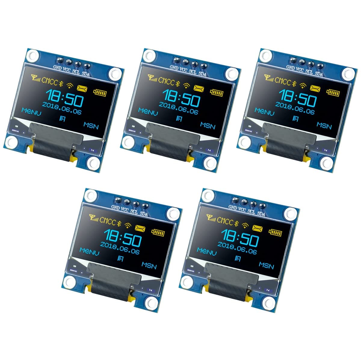5 Pcs 0.96 Inch OLED I2C IIC Display Module 12864 128x64 Pixel SSD1306 Mini Self-Luminous OLED Screen Board Compatible with Arduino Raspberry Pi(Blue and Yellow)