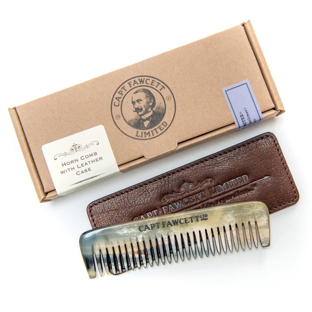 Horn Beard Comb with Leather Case