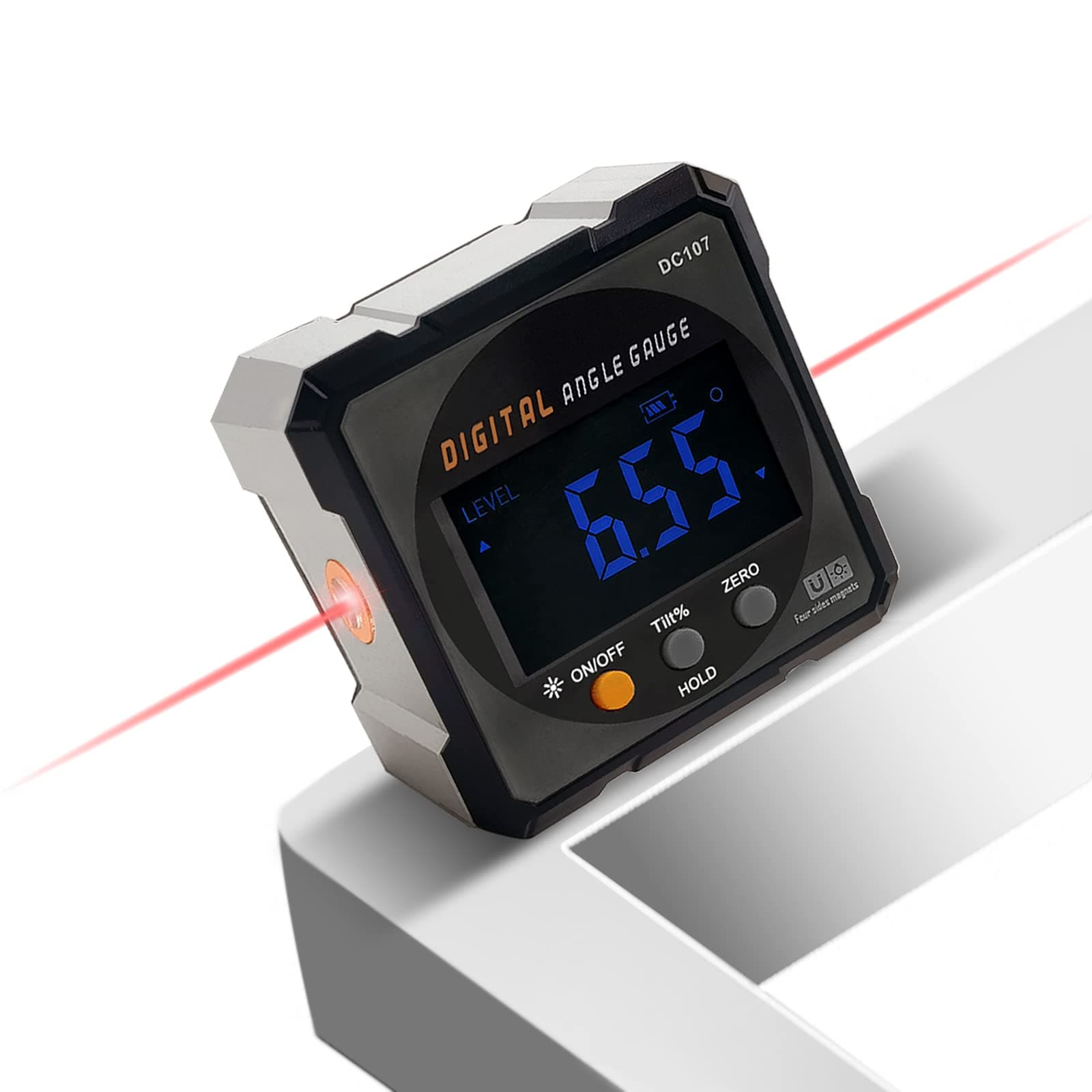 Digital Angle Finder Protractor, 2 in 1 Digital Level Angle Gauge Chargeable Digital Inclinometer Precise Angle Measuring Tool with Magnetic Frame LCD Backlight for Woodworking, Carpenters,Plumbers