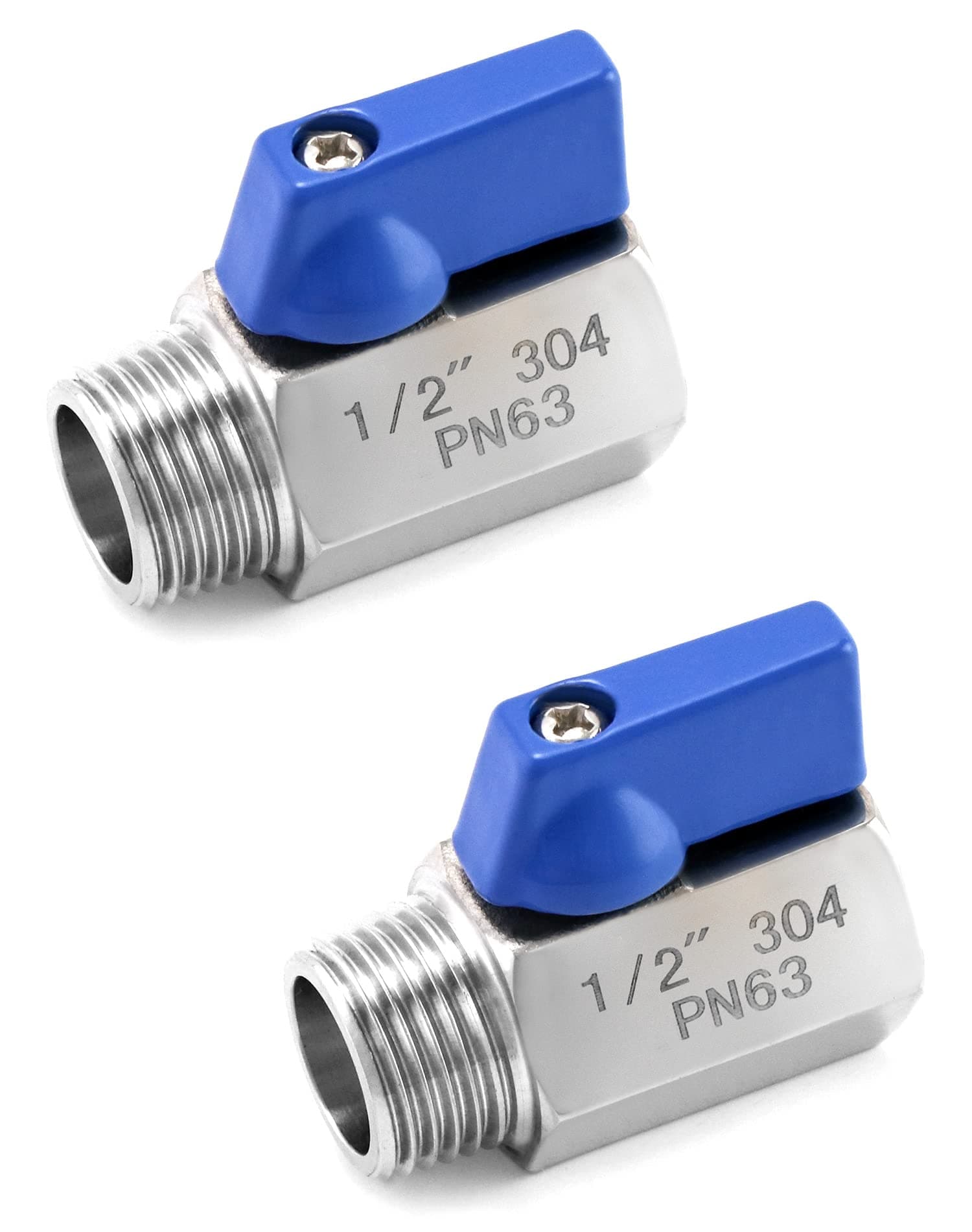QWORK Mini Ball Valve, 2 Pack 1/2" NPT Thread Female and Male 304 Stainless Steel Shut-Off Valves