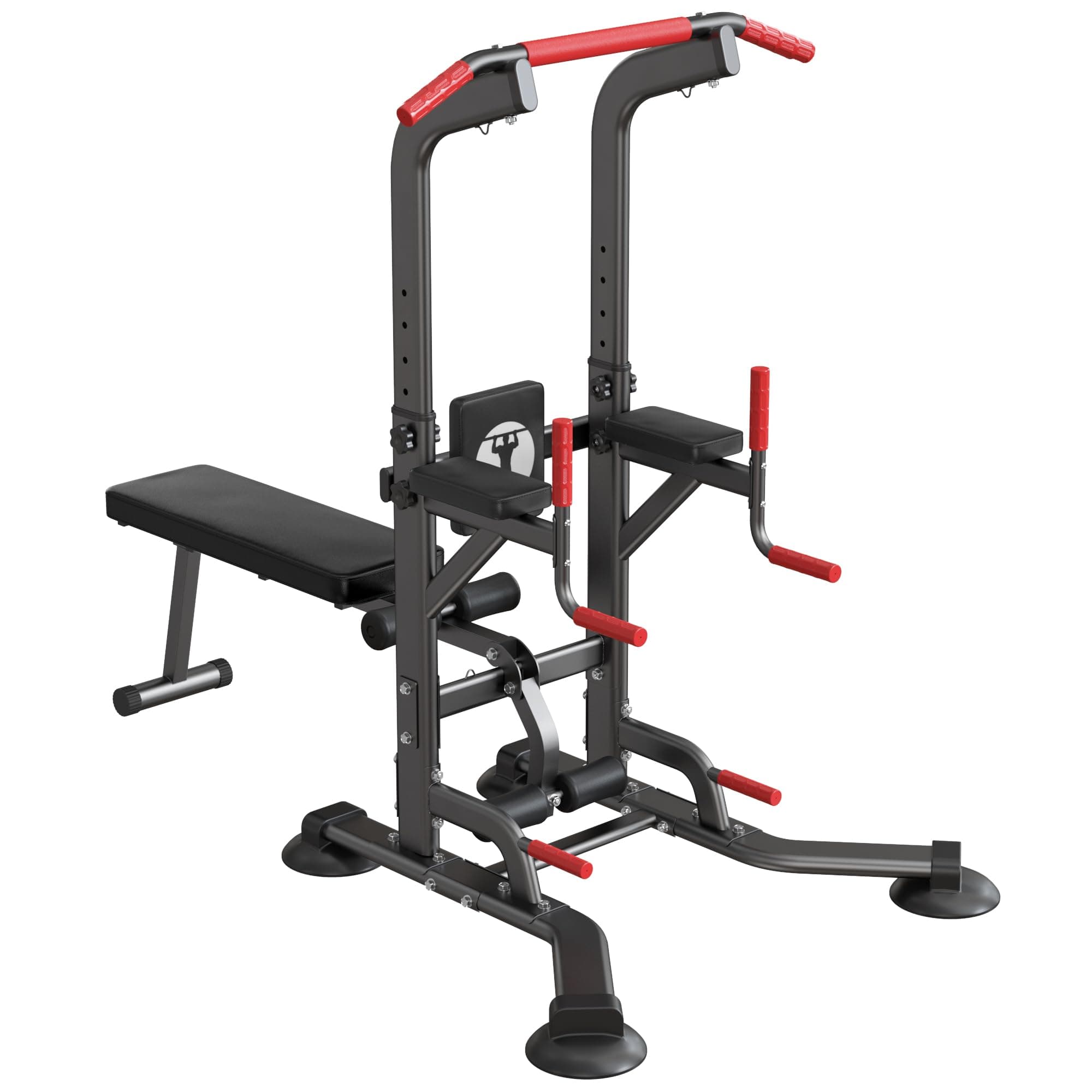 Power Tower Pull Up Bar Station Multi-Function Adjustable Height Workout Dip Station Strength Training Equipment for Home Gym Fitness Equipment with Folding Multi-purpose Dumbbell Bench 330LBS