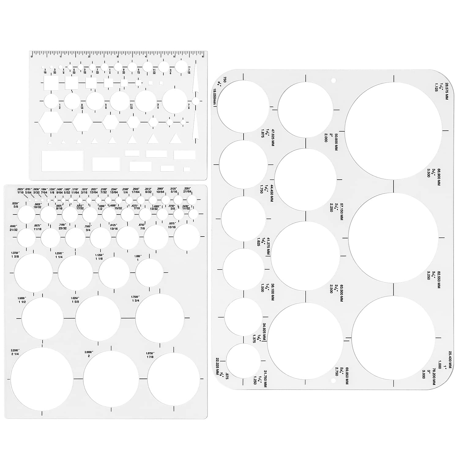 Circle Template Circle Round Stencil Templates for Drafting for Office and School Building Formwork Drawings Templates, Large and Small Size, 3 Pack