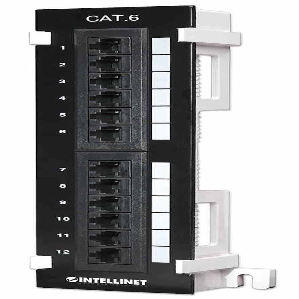 Intellinet 12 Port Cat6 Network Patch Panel Wall-Mount with 89D Bracket – Installer Grade 3mm 50 Micro-inch Gold Plated Jack Contacts - Black 560269