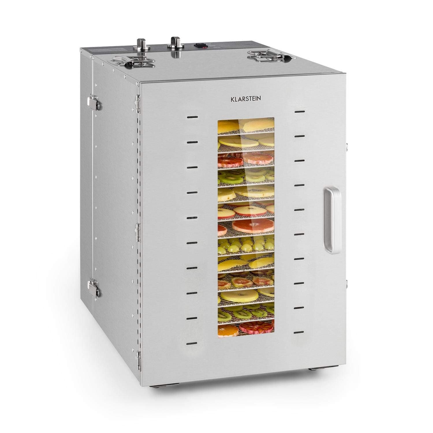 Klarstein Master Jerky - Dehydrator, Dehydrator Continuously Adjustable Temperature from 40-90 °C, 15-Hour Timer, DigiSet Control, 16 Compartments Made of Stainless Steel, Dehydrator with 1500 W,