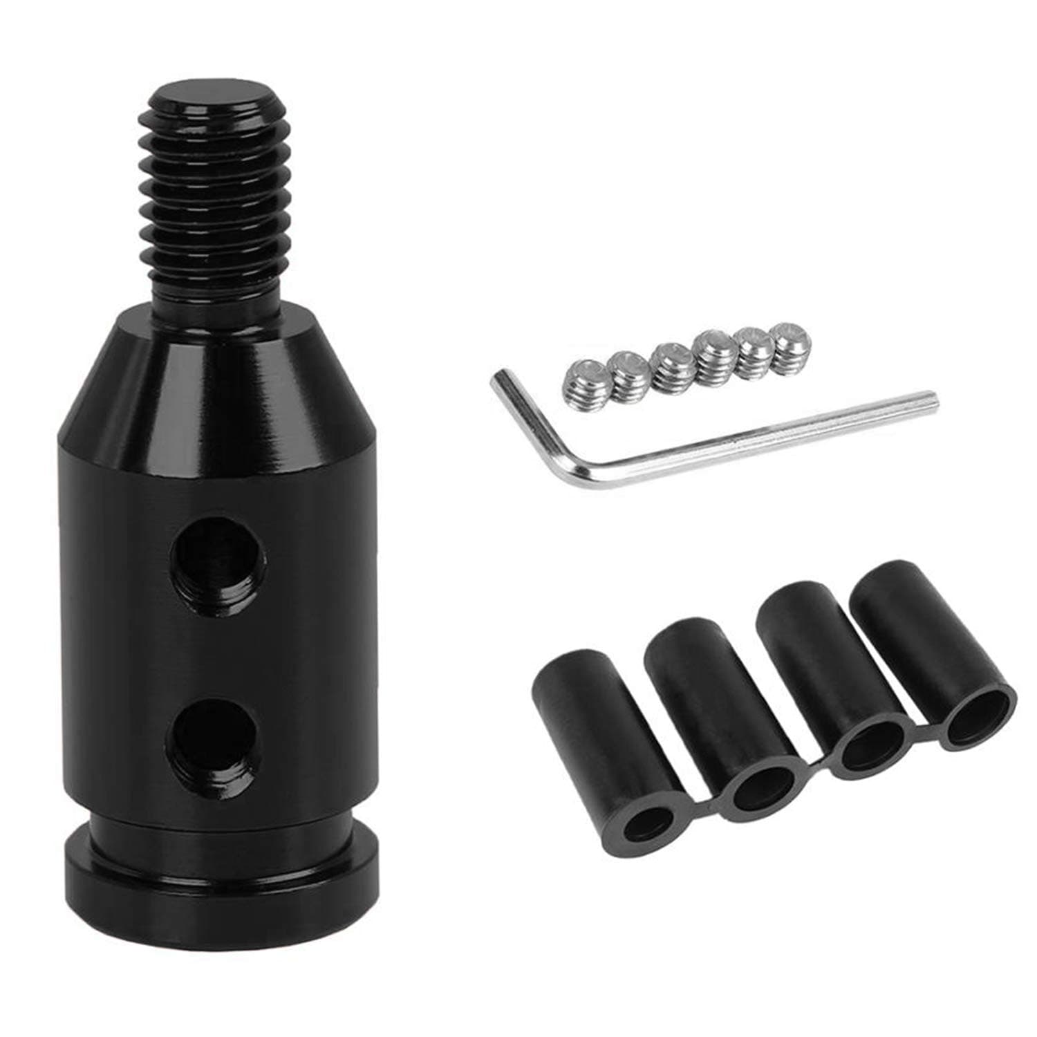 Black Shifter Adapter Shifter Knobs Adapter 10x1.5, Shift Knob Adapter Kit Aluminum Alloy Gear Shift Adapter for Non-Threaded Manual Shifters M10x1.5 with 4 Adpter 8mm,10mm,11mm,12mm