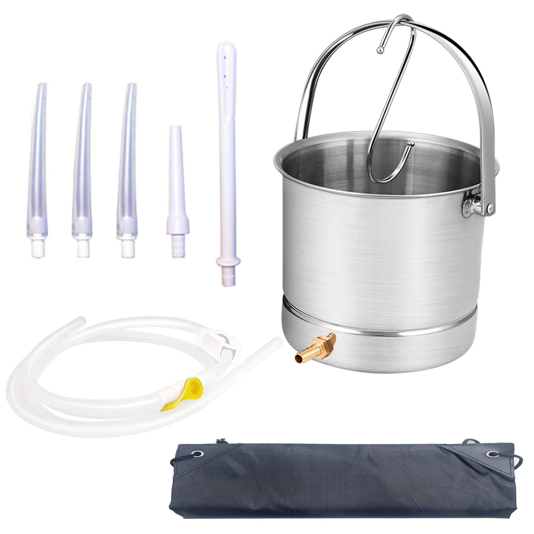 Enema Kit Stainless Steel 2 Quart Capacity Bucket 5ft Silicone Hose for Colon Detox Cleanse Enemas