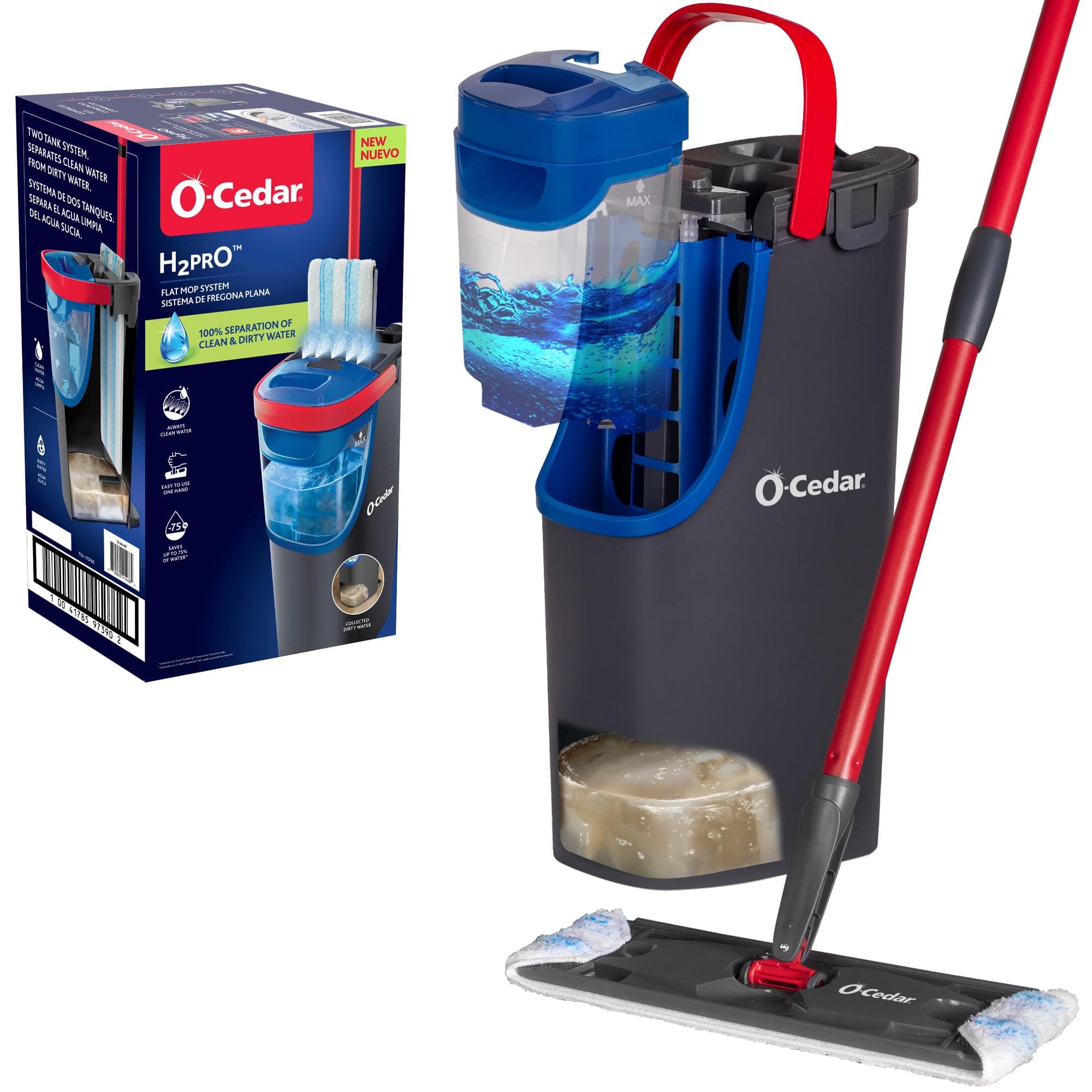 H2prO Flat Mop System | Compact, Lightweight & Portable | Machine Washable Microfiber Mop Pad | Safe on Wood, Vinyl, Tile & More