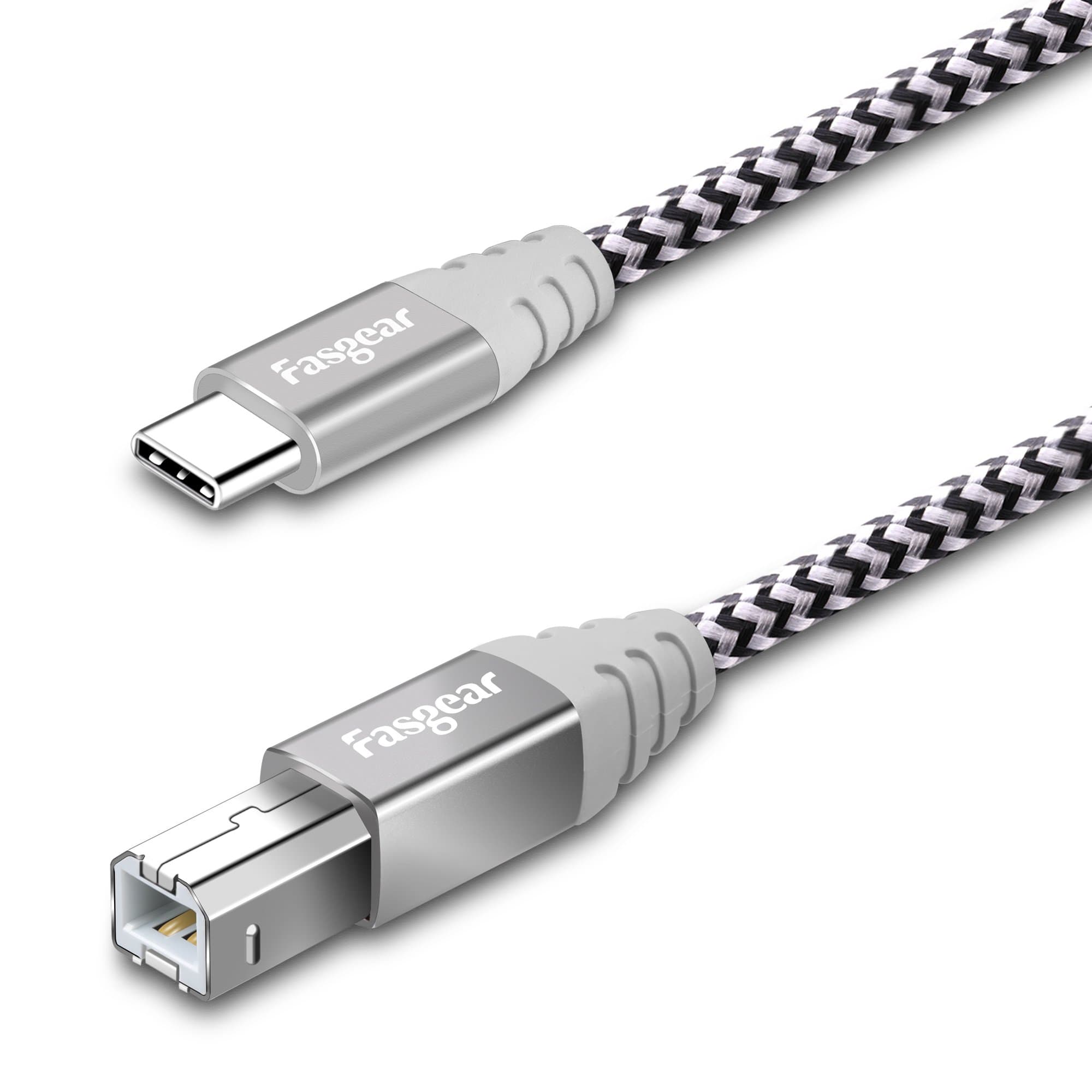 Fasgear 6ft USB C to USB B Cable Nylon Braided Printer Scanner Cord with Metal Connector Compatible with MacBook Pro, AiO, Brother, HP, Canon, Samsung Printers, and More (1.8m, Gray)