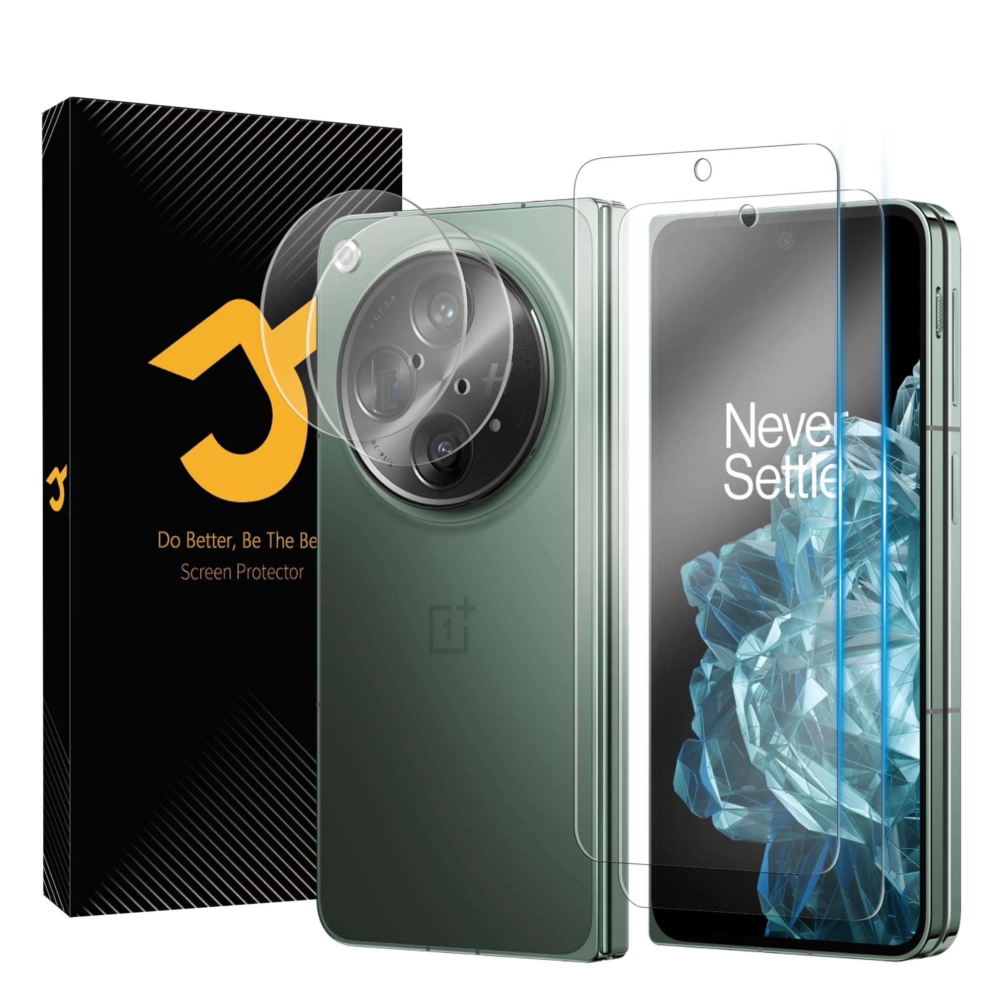JZG 2+2pcs for OnePlus Open Screen Protector, 2 Tempered Glass with 2 Camera Lens Protector, Touch Sensitive, HD Clear, Scratch Resistant, Easy Install, Compatible with Cases