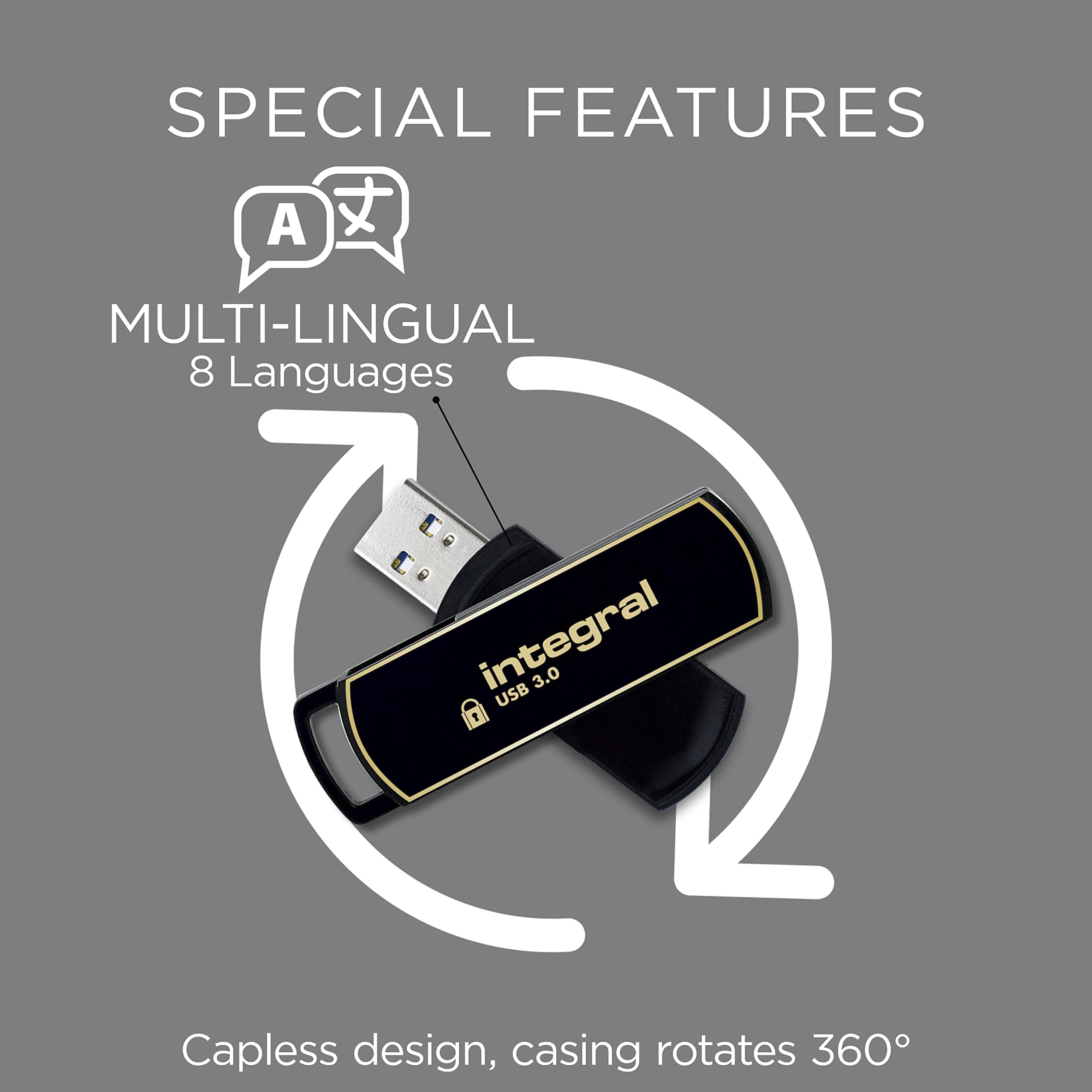 Integral 1TB Secure360 256-Bit Software Encrypted 3.0 USB Secure Flash Memory Drive - Working & Encrypted Dual Partition, Intelligent Password Attack Protection & 360 degree rotating casing