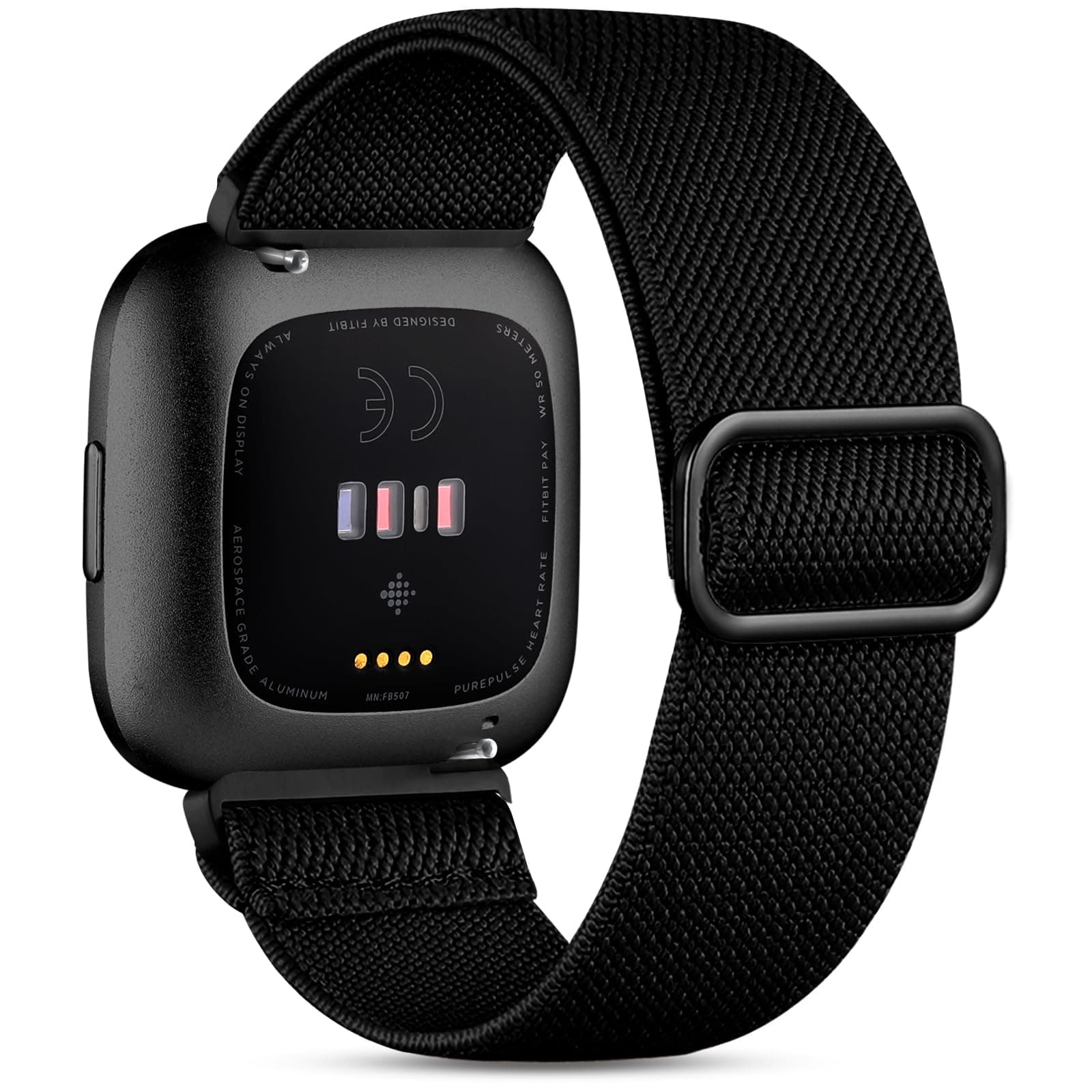 Witzon Compatible with Fitbit Versa/Versa Lite/Fitbit Versa 2 Bands for Women Men, Adjustable Strechy Nylon Loop Replacement Wristband Fabric Elastic Bands for Fitbit Versa 2 Smart Watch, One Size