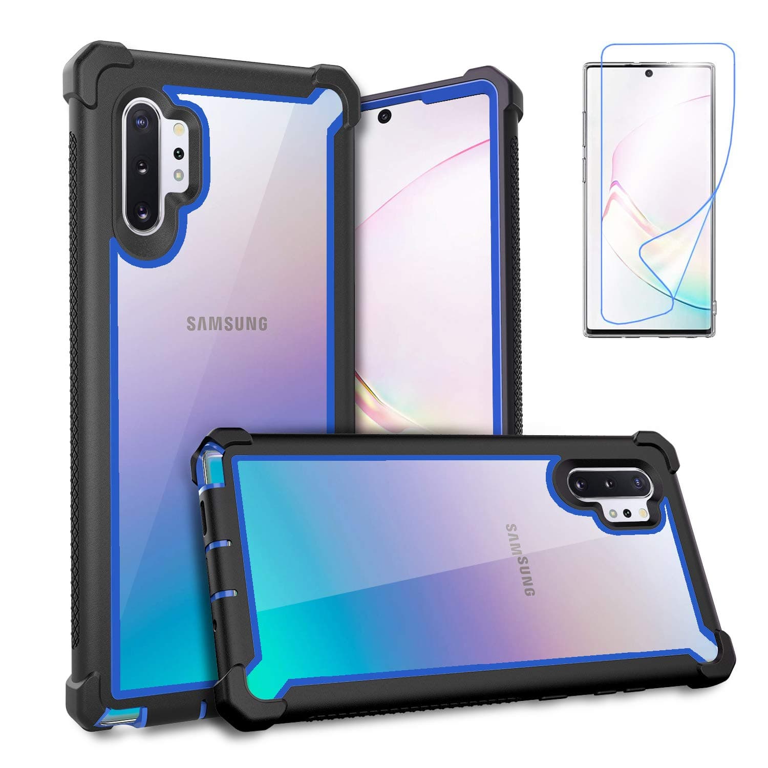 KSELFCase for Samsung Galaxy Note 10 Plus Case with Screen Protector, Full Body Protective Hybrid Dual Layer Shockproof Acrylic Back Case Cover for Galaxy Note 10 Plus 5G 6.8 inch (Black Blue)