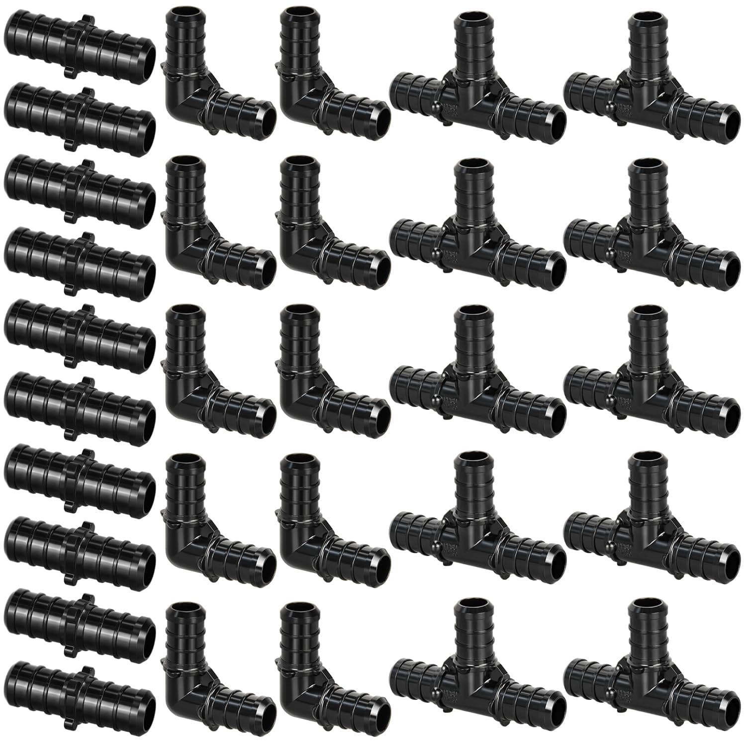 1/2" Poly PPSU Barb Crimp PEX Fitting, 30pcs PEX Fitting Combo, 10pcs Each Elbows Tees Straight Couplings, No Lead