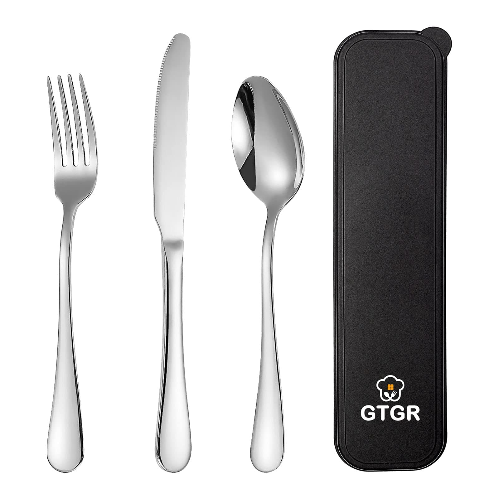 Portable Silverware Flatware Set with Case Stainless Steel Flatware Sets Include Knife Fork and Spoon with Case Reusable Utensil Set for Lunch Box and Travel(Silver)