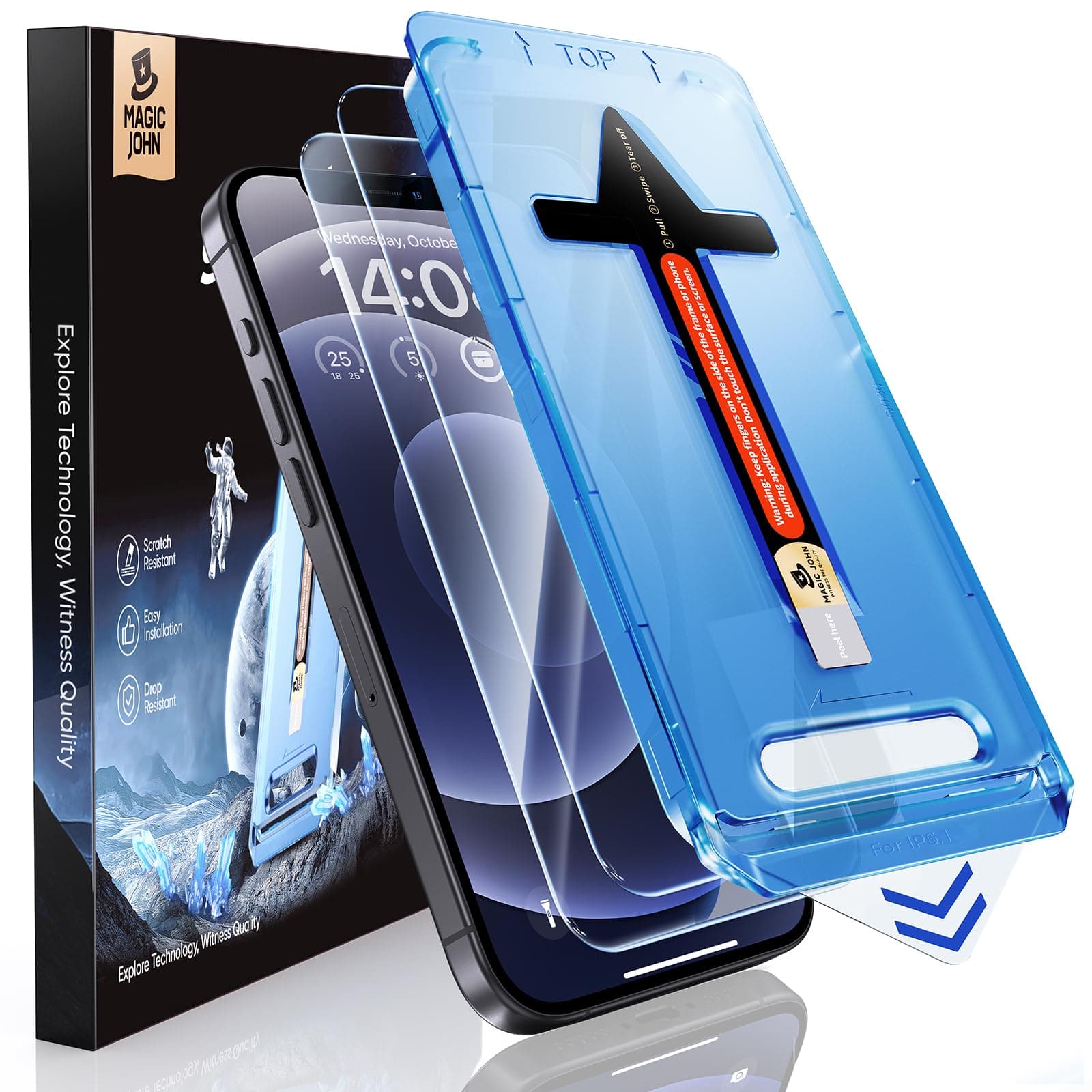 MAGIC JOHN 2 Pack for iPhone 12/iPhone 12 Pro 6.1 inch Tempered Glass Screen Protector, Auto Dust-Elimination Installation, Bubble Free, HD Clear, Easy Installation