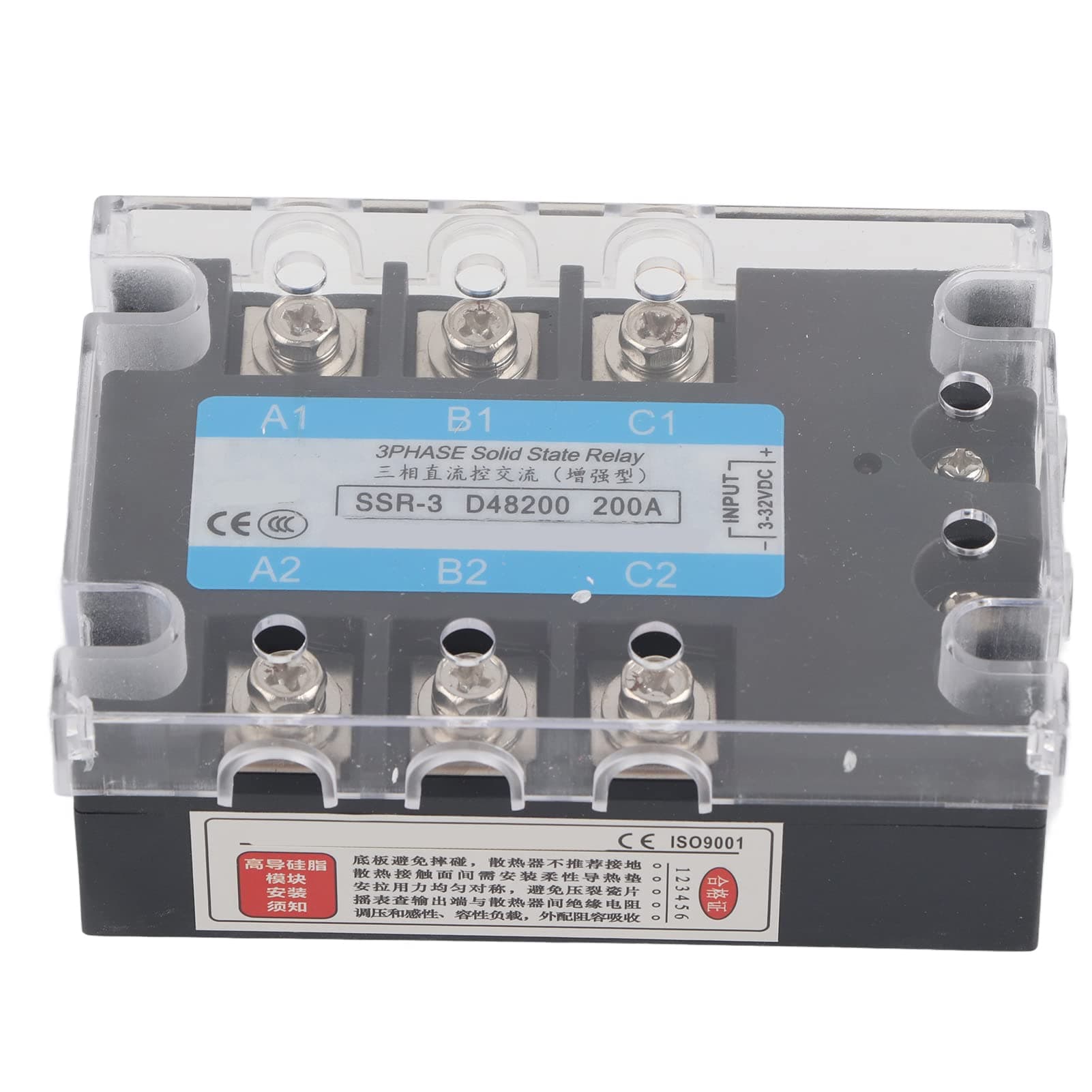 SSR Solid State Relay, 3‑Phase SSR DC Control AC 480V 200A Solid State Relay Industrial Equipment SSR‑3/032‑48200A