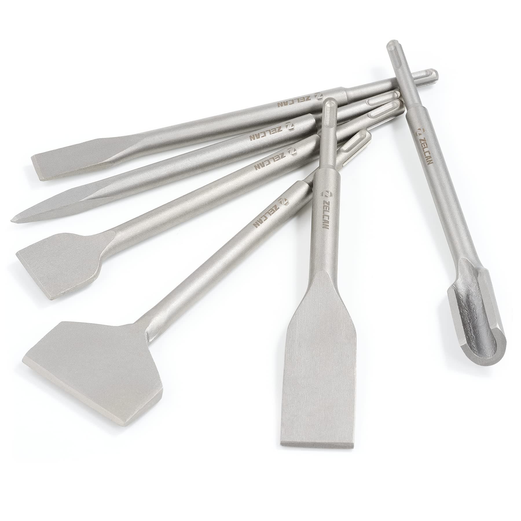 6-Piece Chisel Set for SDS Plus Bits Tile Grooving Scraping Flat Point Scaling Chisels Hammer Drill Tool Set for Tile Masonry Concrete Brick Stone Work 40Cr Steel Drill Bit Set w SDS Plus Shanks