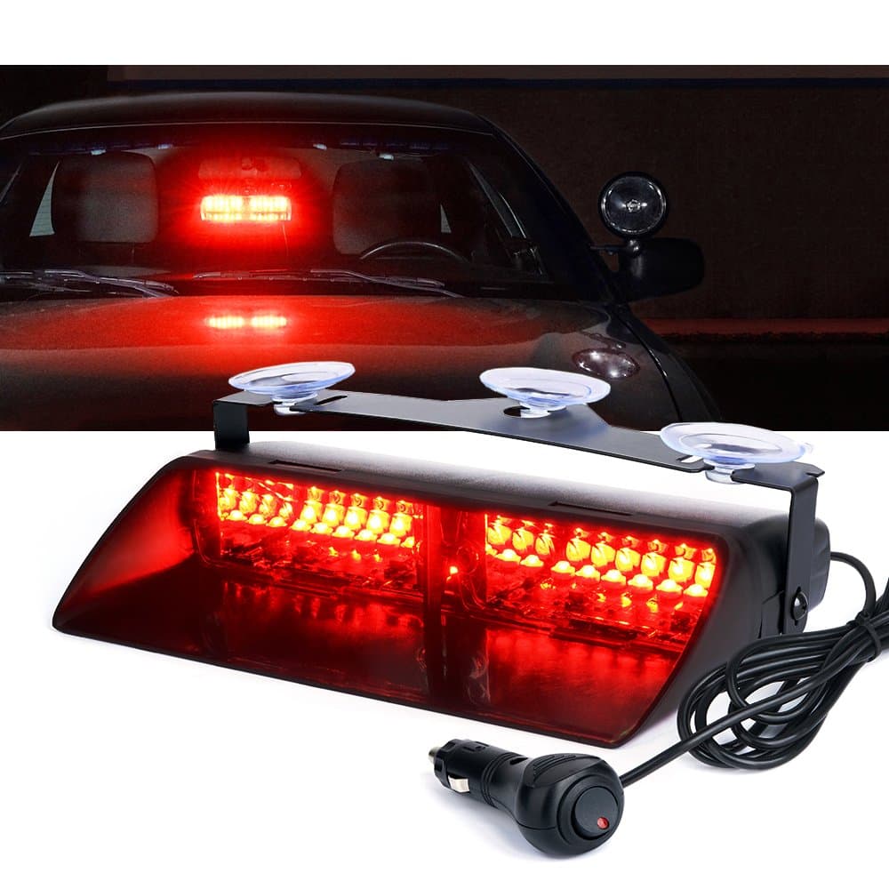 Red LED Emergency Dash Strobe Light, Interior Windshield Safety Warning Firefighter Lights w/Suction Cups, 12V Windshield Visor Light Bar for Police Ambulance EMS Patrol Vehicles Fire Trucks