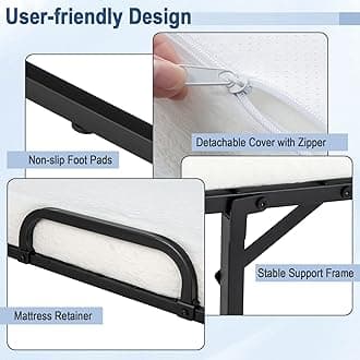 Giantex Folding Bed with Mattress for Adults, Twin Size Rollaway Beds for Guest, Space Saving Portable Foldable Bed w/Memory Foam Mattress & Metal Frame for Easy Storage, 75"x 38"