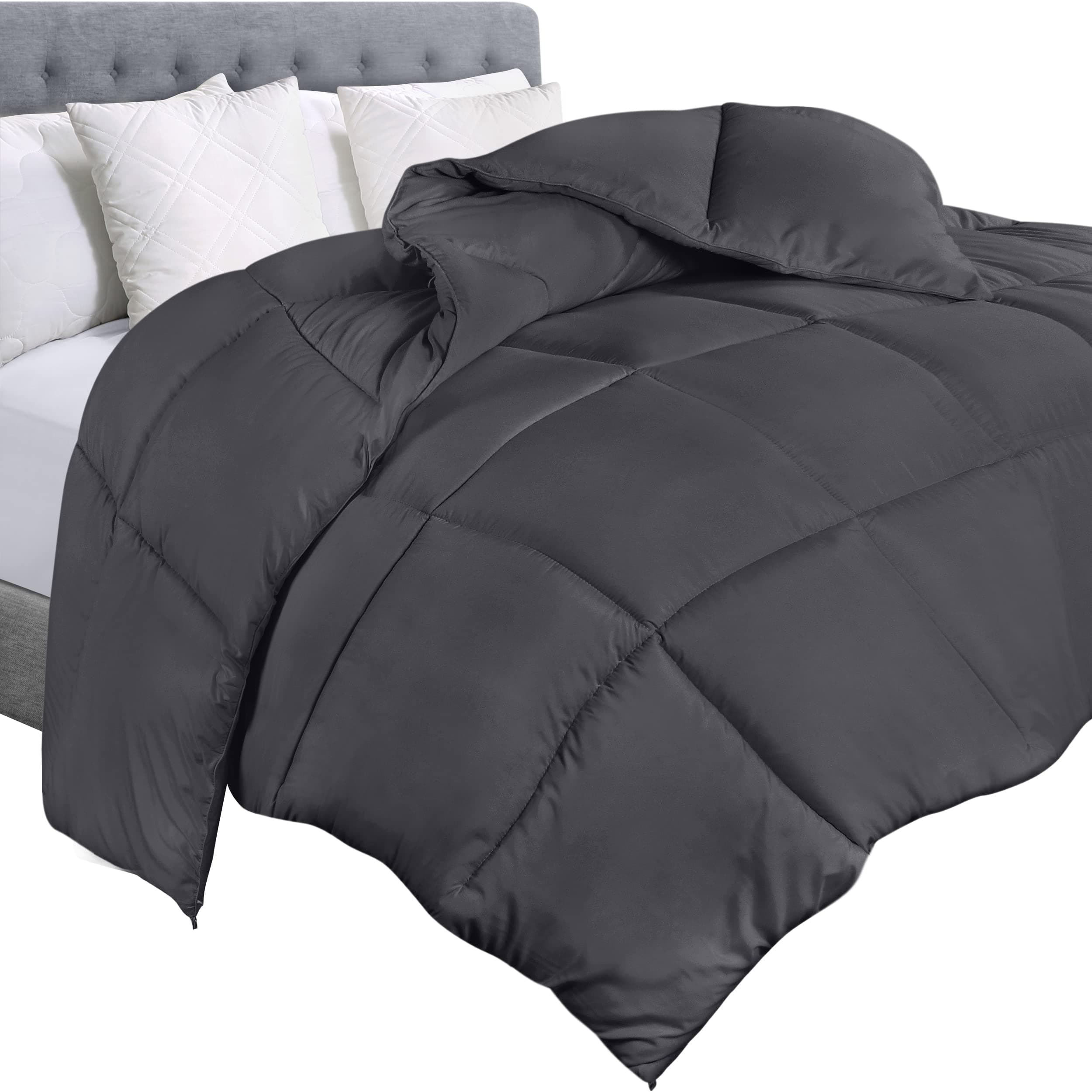 Utopia BeddingComforter Duvet Insert - Quilted Comforter with Corner Tabs - Box Stitched Down Alternative Comforter (King, Grey)