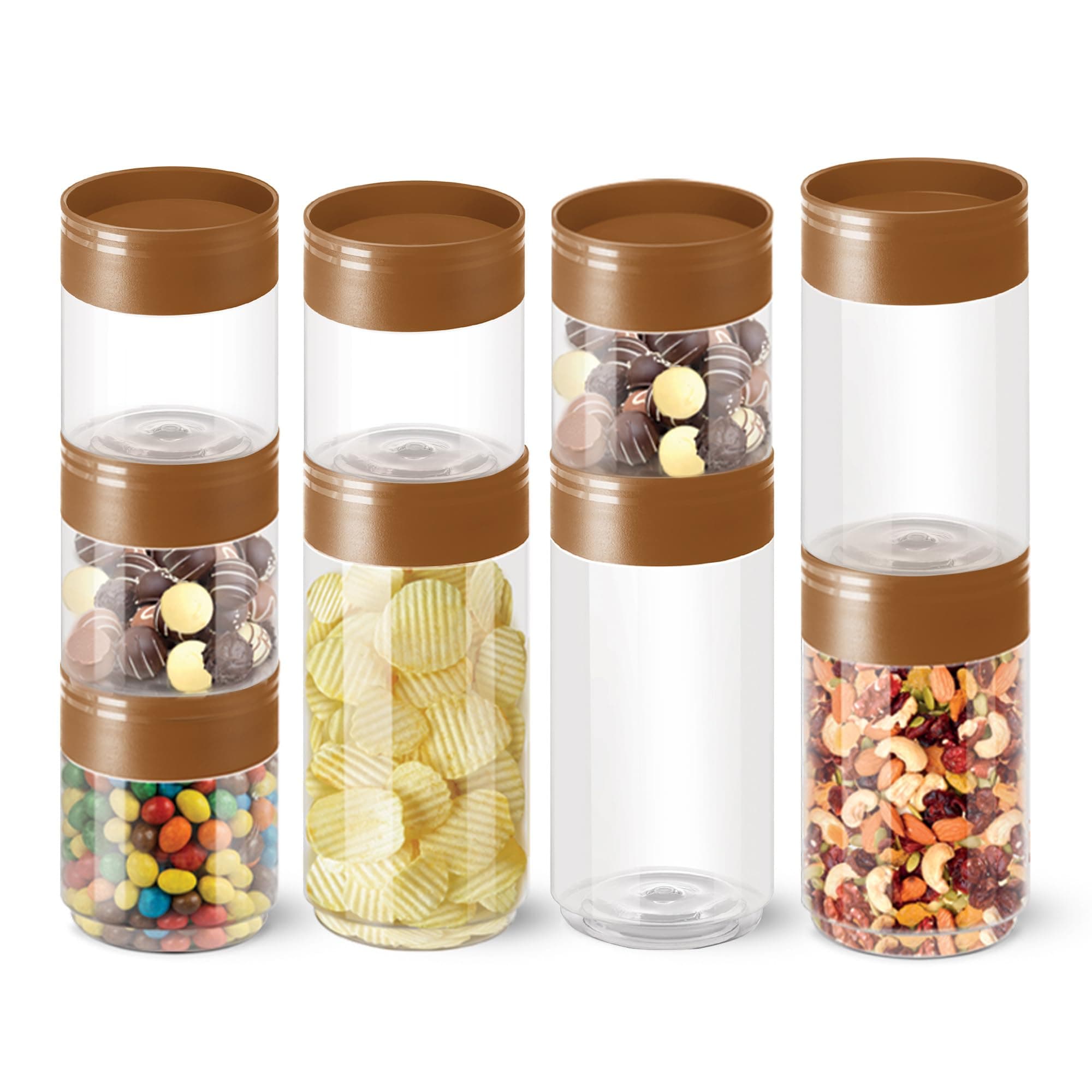 MILTON Stack IT Airtight Plastic Storage Jar & Container Set Stackable BPA Free, Clear Containers for Kitchen Storage, Multipurpose Organizer Jars, Set of 9 (5 x 360ml; 2 x 680ml; 2 x 890ml) Brown