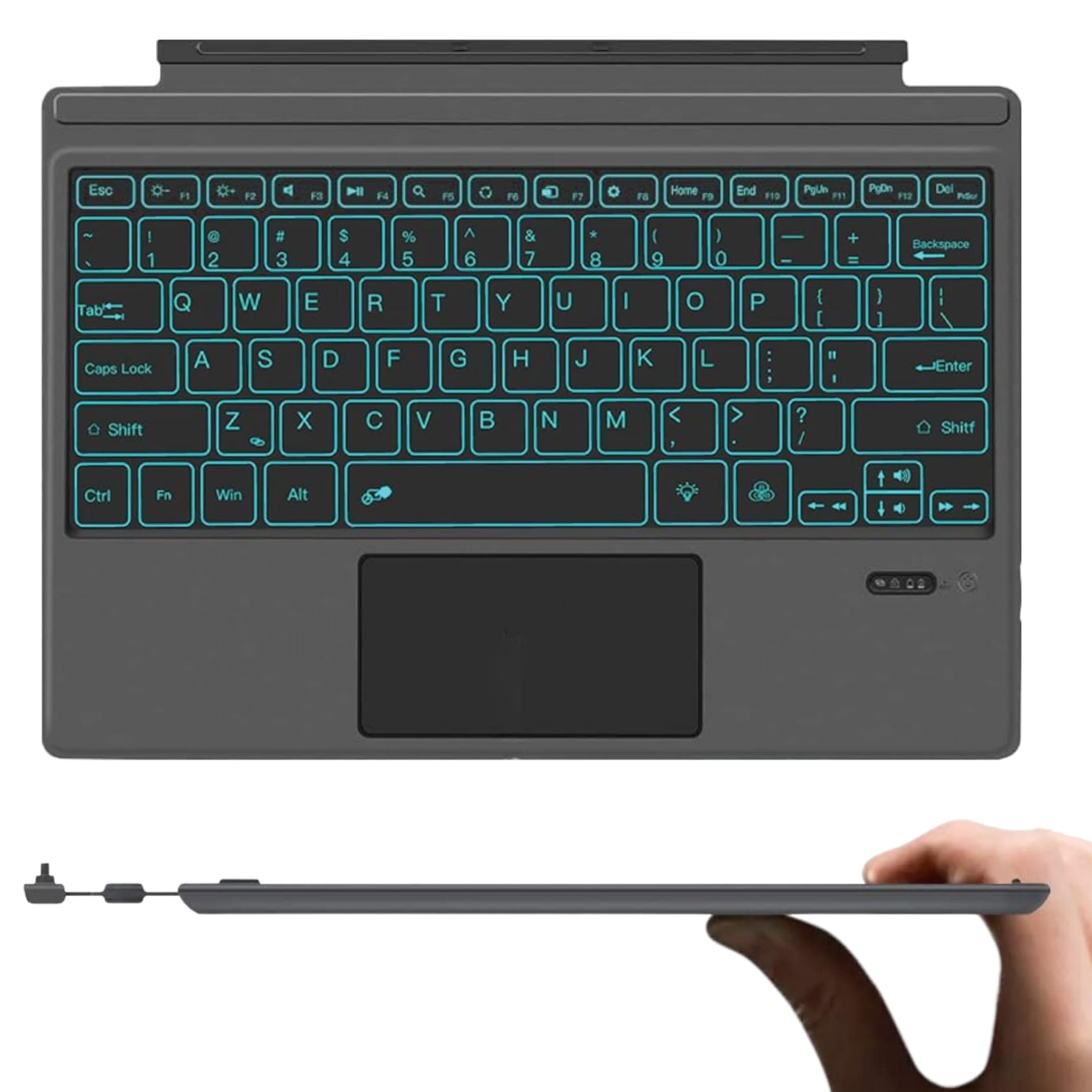 Wireless Keyboard Type Cover Trackpad Mouse for Microsoft Surface Pro 7 Pro 6 Pro 5 Pro 4 Pro 3 Bluetooth 7 Colors LED Backlight Ultra Slim Rechargeable Battery Multi-Touch