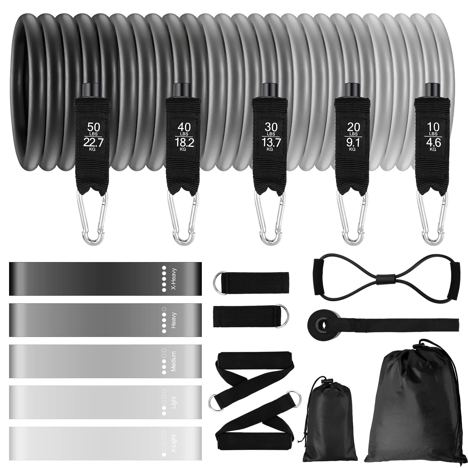 Odoland Resistance Bands Set Workout Bands with 5 Stackable Exercise Bands, 4 Resistance Loop Bands, Door Anchors, Handles and Ankle Straps for Home Fitness, Strength Training