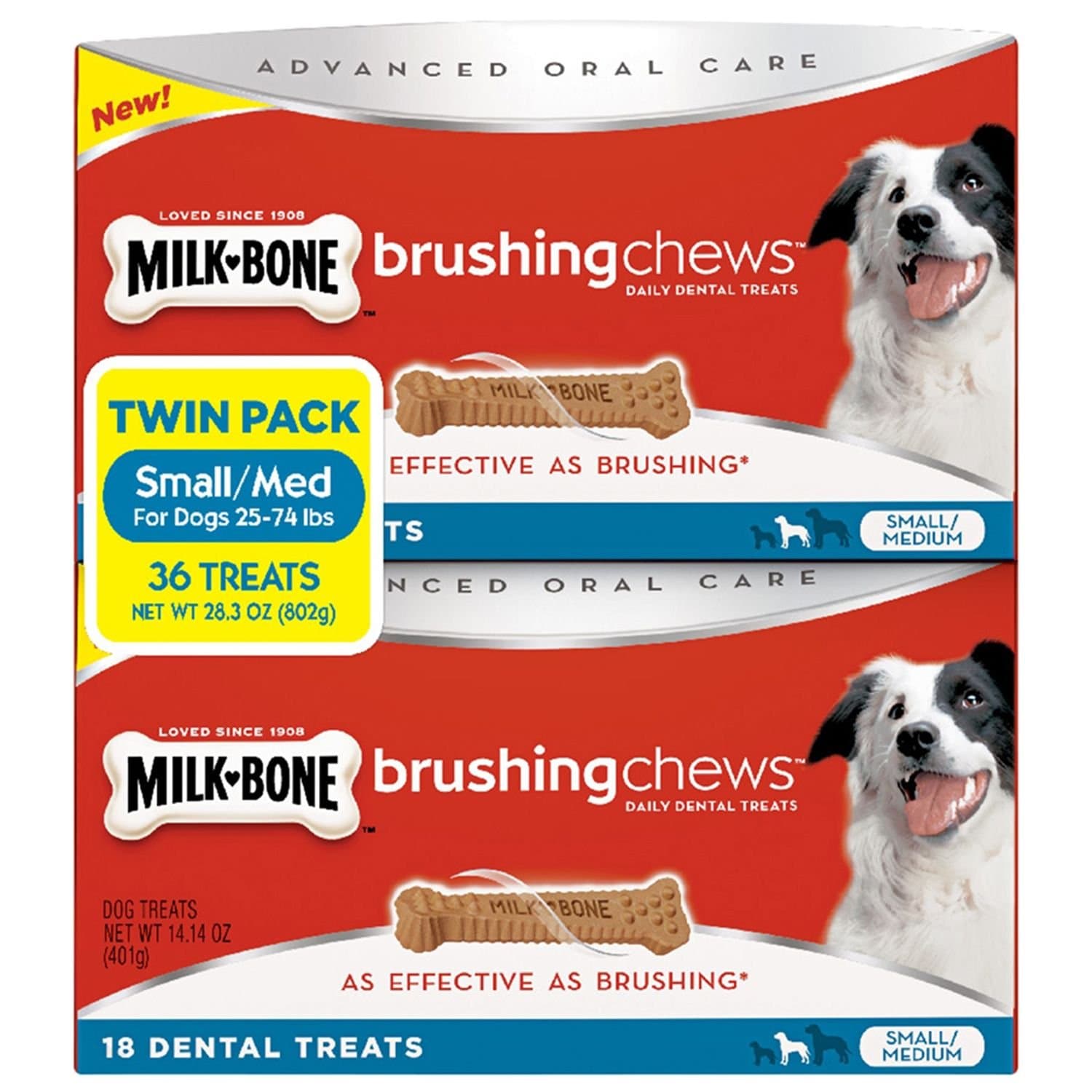Milk-Bone Brushing Chews, Small/Medium Twin Pack (36 Bones, 28.3 oz.)
