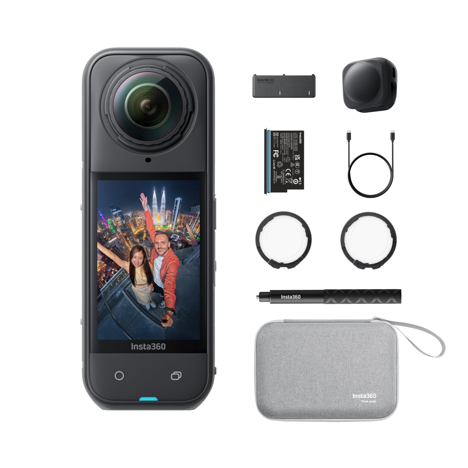 X5 Essentials Bundle - Waterproof 8K 360° Action Camera, Leading Low Light, Invisible Selfie Stick Effect, Rugged and Replaceable Lens, 3-Hour Battery, Built-in Wind Guard, Stabilization