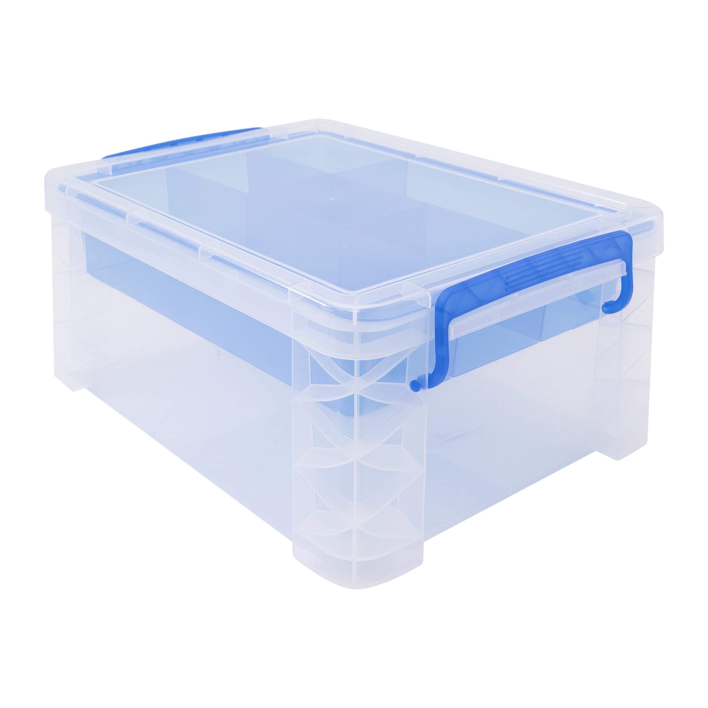 Advantus Super Stacker Divided Storage Box, 6 Sections, 10.38" X 14.25" X 6.5", Clear/blue