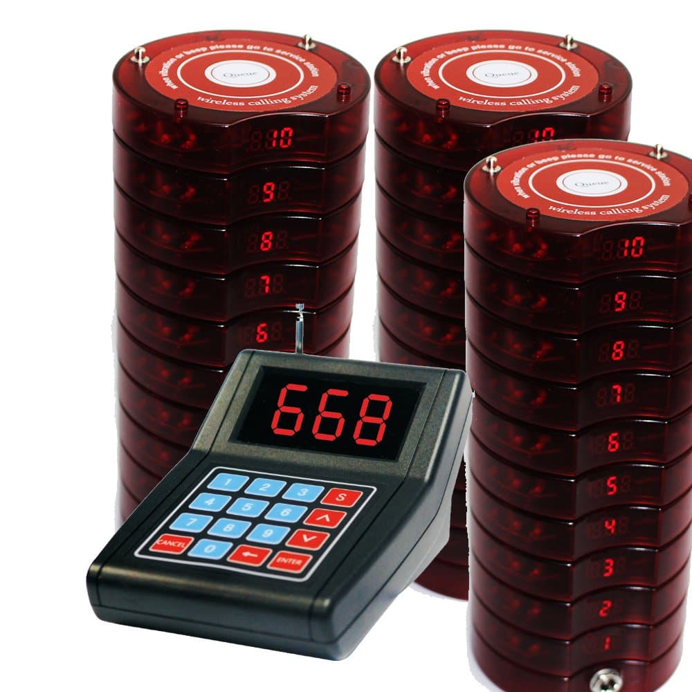 - 30 Coaster Pagers+1 Keypad Queue Call Pager Restaurant Wireless Calling System Waiter Wireless Guest Paging System for Restaurant Church Food Truck Coffee Shop Office