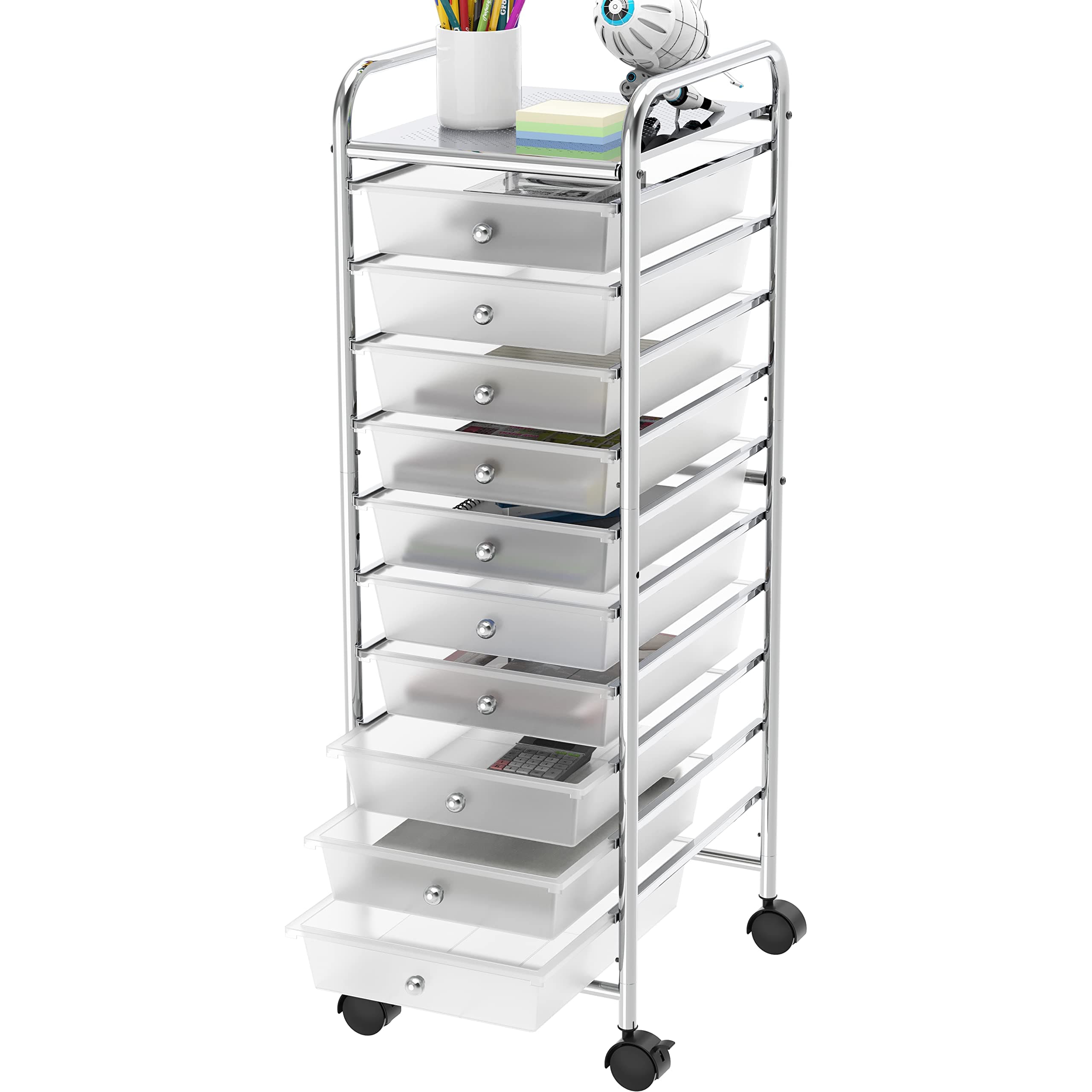 Simple Houseware Utility Cart with 10 Drawers Rolling Storage Art Craft Organizer, Chrome