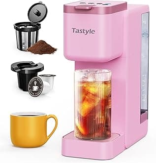 Single Serve Hot & Iced Coffee Maker with Strong Brew, 40oz Removable Reservoir, 6 Brew Sizes, Compatible with K Cup and Grounds, Compact for Home, Office, RV and Dorm, Pink (2.0 Version)