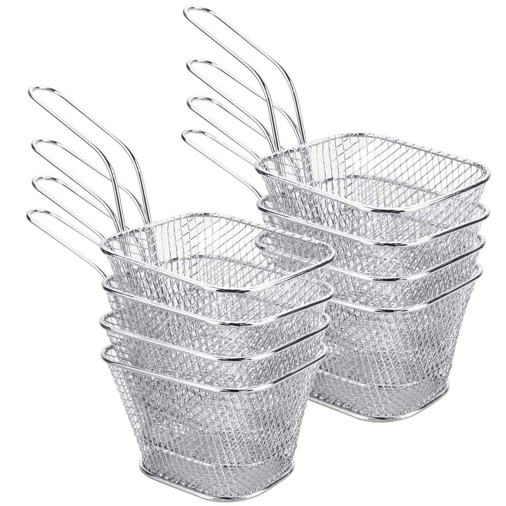 Chip Serving Frying Baskets Mini Chip Baskets with Handle 8Pcs Chef Chrome Fry Basket Set,Stainless Steel French Fry Cooking Tapas Food Presentation Gadget Tool