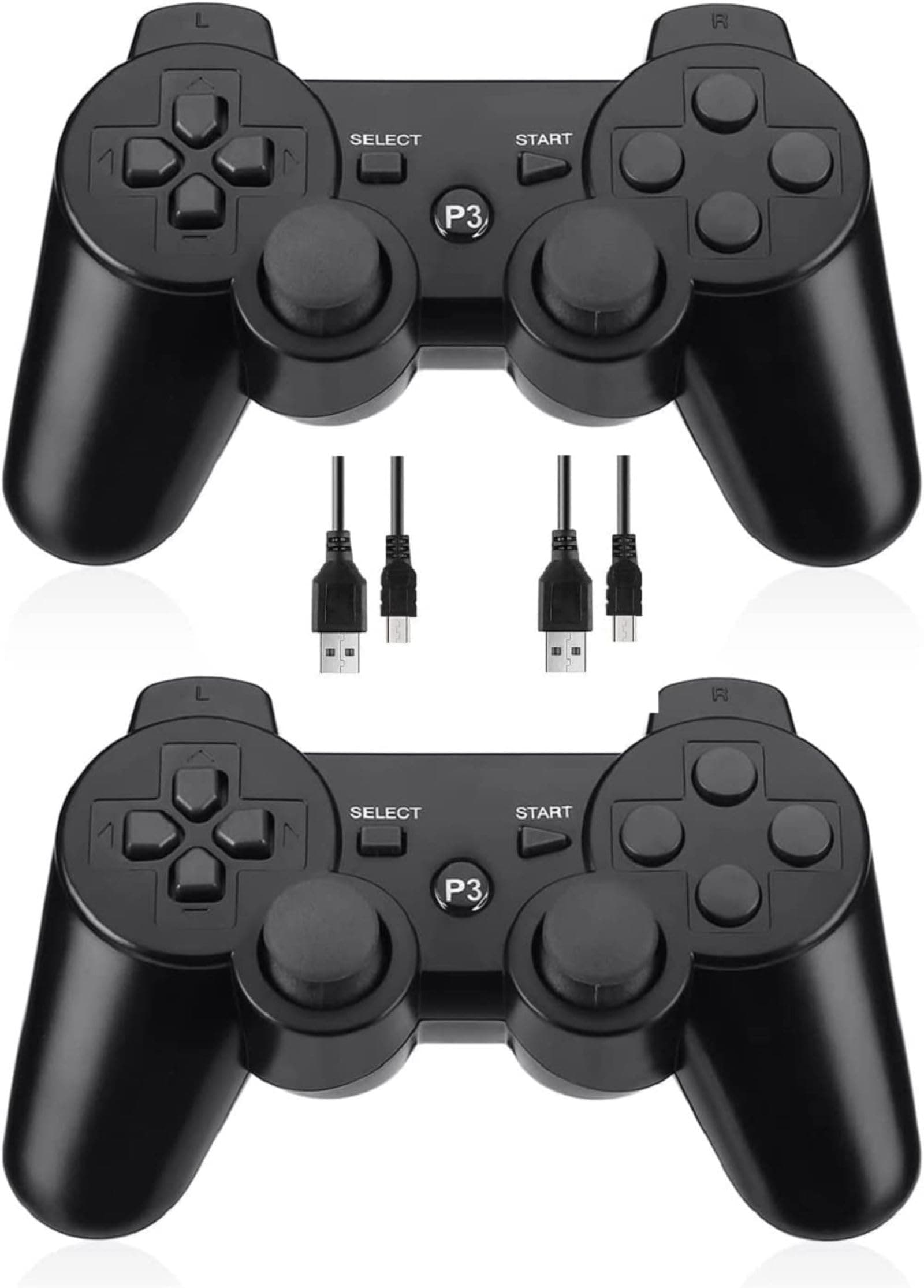 Lyyes Wireless Controller 2 Pack for PS-3,Double Shock,Rechargeable Analog Joystick,Remote for PS-3
