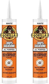 Gorilla Waterproof Caulk & Seal 100% Silicone Sealant, White, 10oz Cartridge (Pack of 2)