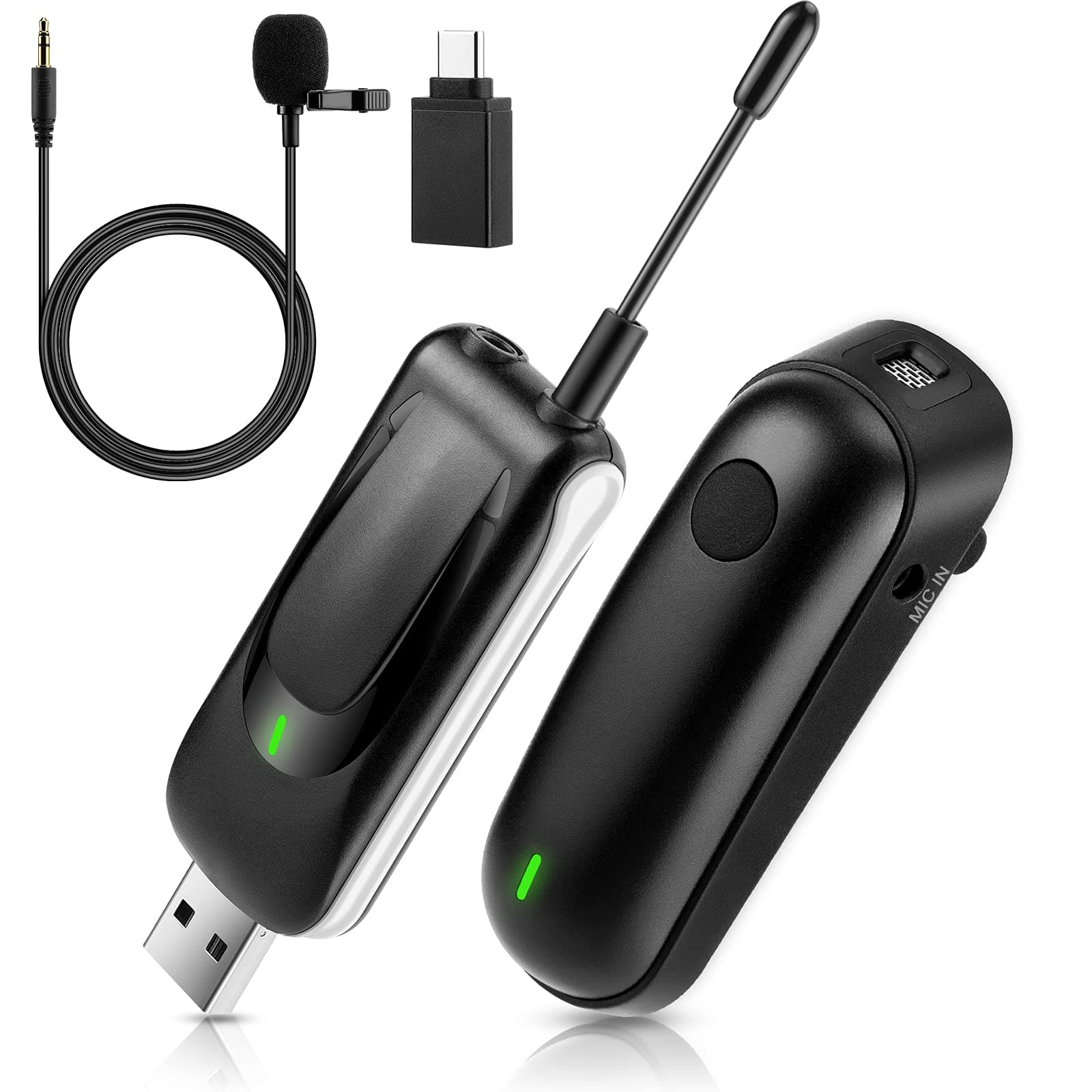 Wireless USB Lapel Microphone for Computer FerBuee Wireless Lavalier Lapel Mic for PC, MAC, Smartphones. Ideal for Zoom Meeting, Twitch, Recording, Podcasting (with Monitor Jack) (black)