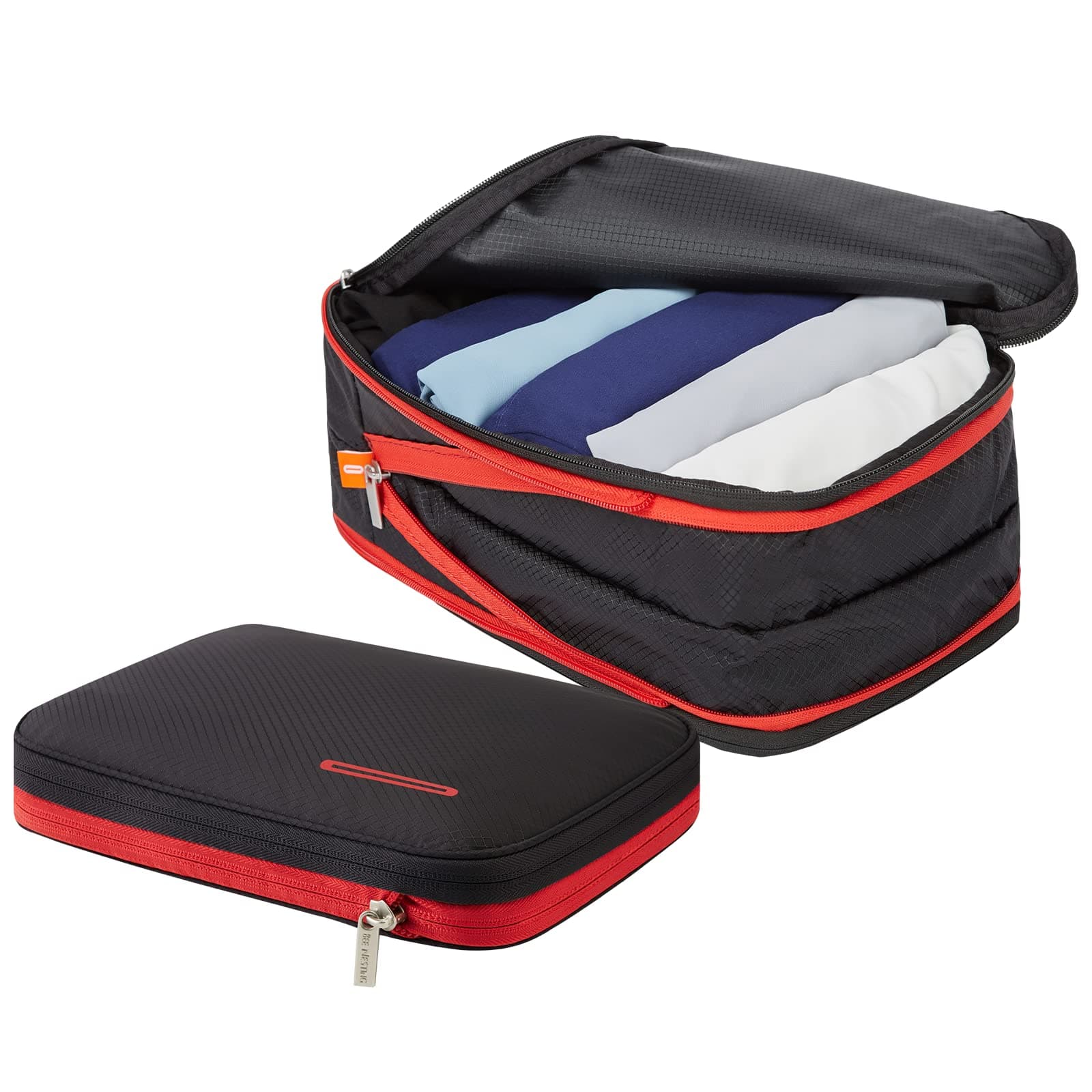 Bee Nesting Compression Packing Cubes 2 set for travel Small Luggage Organizer Bags for BackPack (S+M 4L/9L, BlackRed)