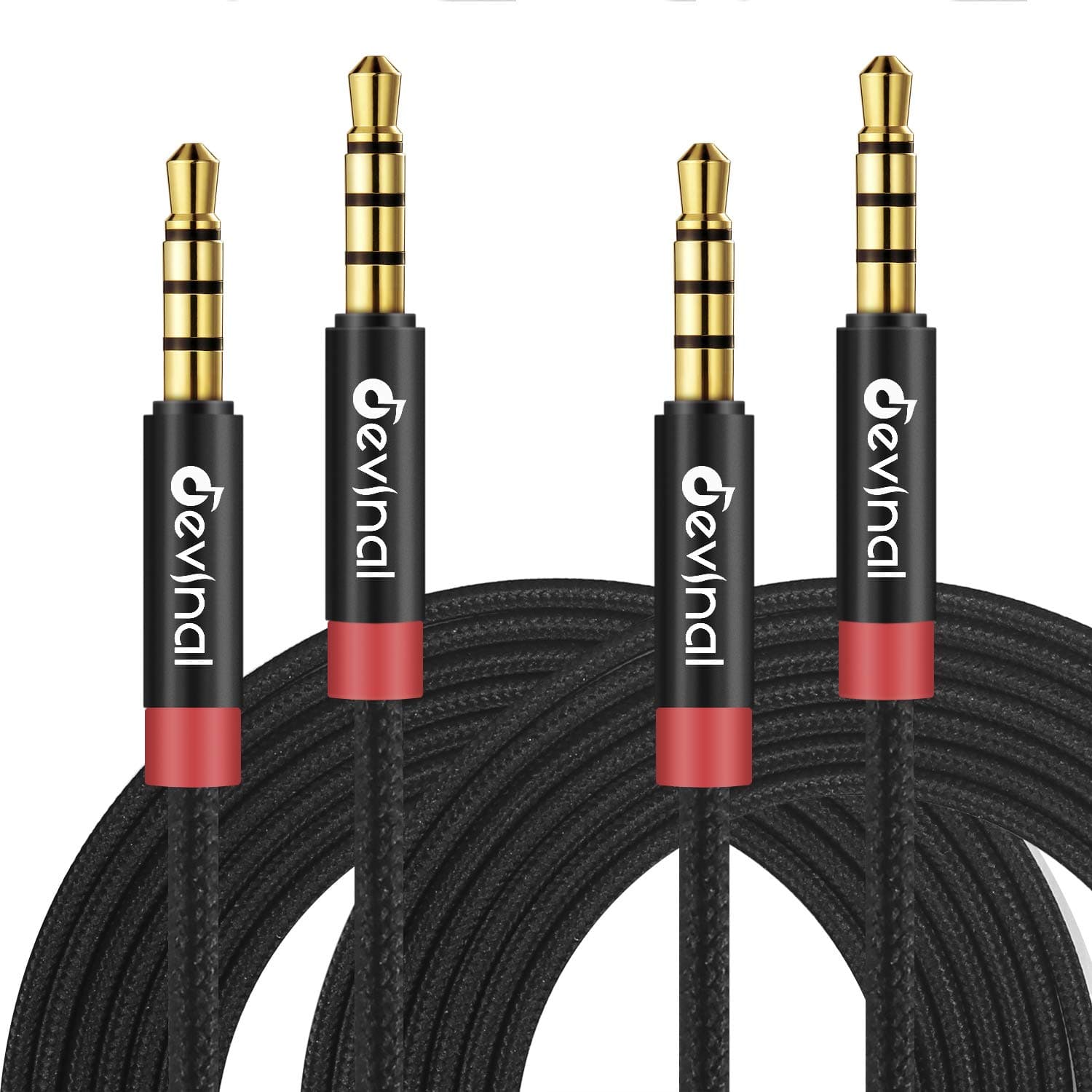 3.5mm TRRS Cable, 1/8" inch 4 Pole Auxiliary Cord, Aux Mini-Jack Stereo Nylon Braided Male to Male Cable 3.3 FT/ 1M (2 Pack)