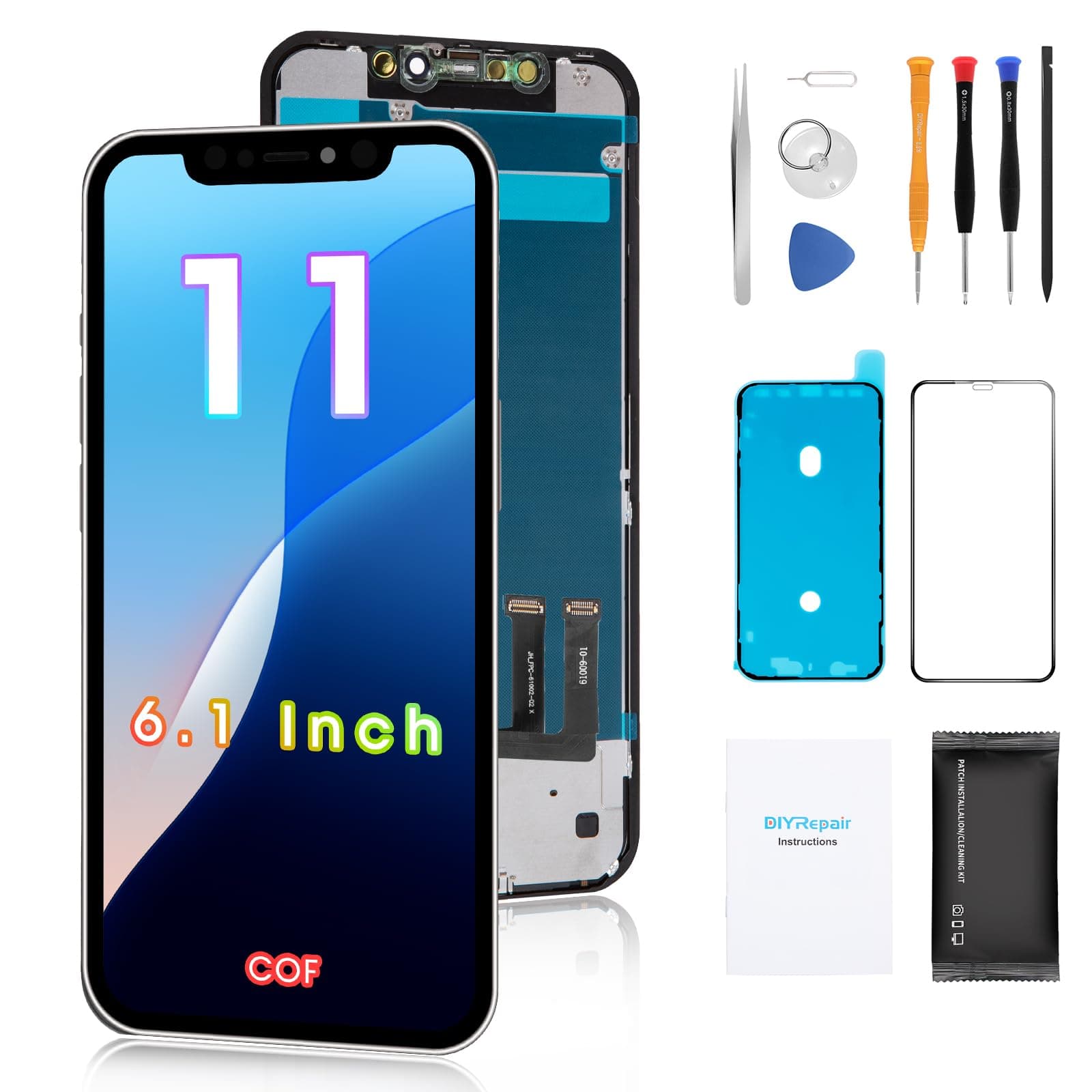 Premium for iPhone 11 Screen Replacement 6.1' 3D Touch Screen Repair kit (Model A2111, A2223, A2221) Digitizer Display Assembly With Back Plate, Waterproof Adhesive, Tempered Glass, Tools, Instruction