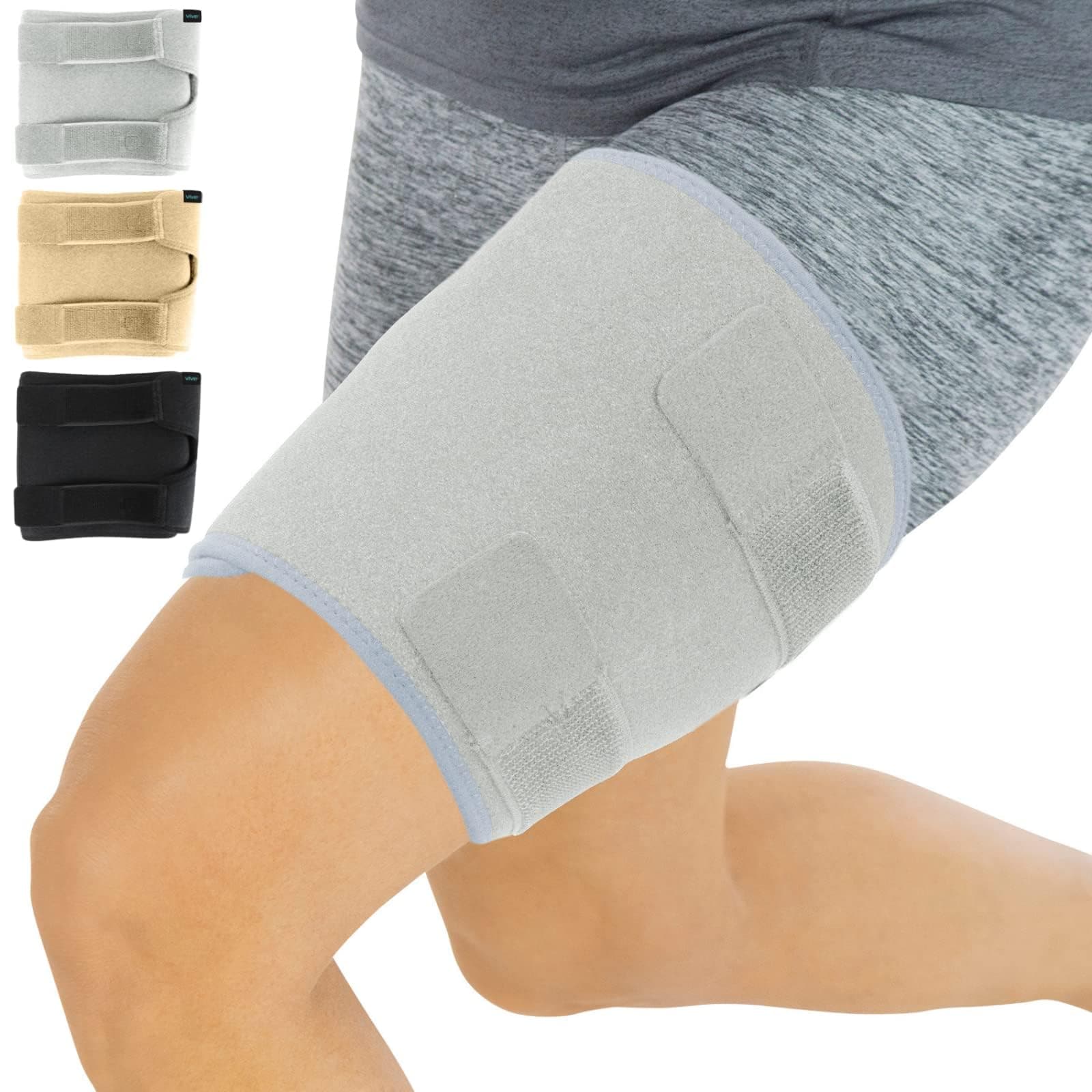 Thigh Brace - Hamstring Quad Wrap - Adjustable Compression Sleeve Support for Pulled Groin Muscle, Sprains, Quadricep, Tendinitis, Workouts, Sciatica Pain and Sports Recovery - Men, Women (Grey)