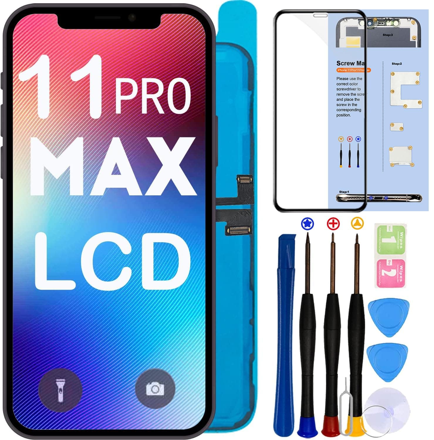 for iPhone 11 Pro Max Screen Replacement,3D Touch iPhone 11 Pro Max Screen Kit with Screen Protector+Repair Tools Compatible with iPhone 11 Pro Max Replacement Screen LCD 6.5"(A2161,A2220,A2218)
