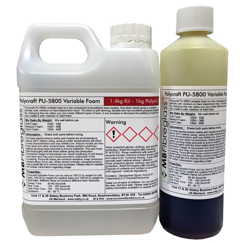 Polycraft PU5800 Variable Polyurethane Foam (Soft/Medium/Hard) - 1.4kg Kit